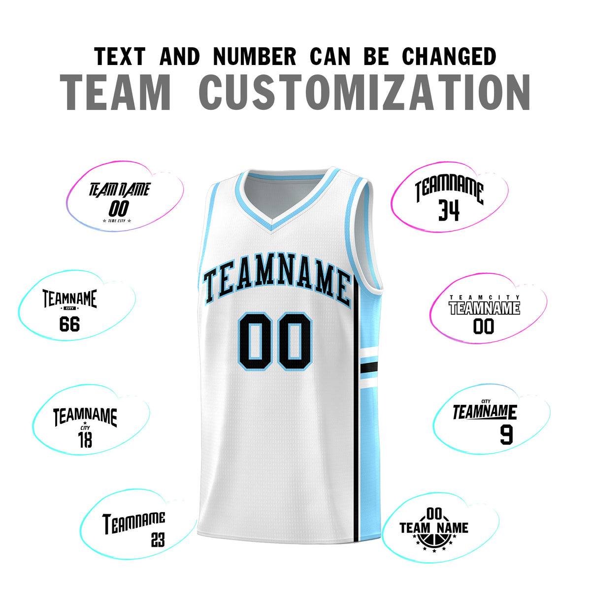 Custom Youth Basketball Jersey - White Light Blue Two-Tone Varsity Jersey Set