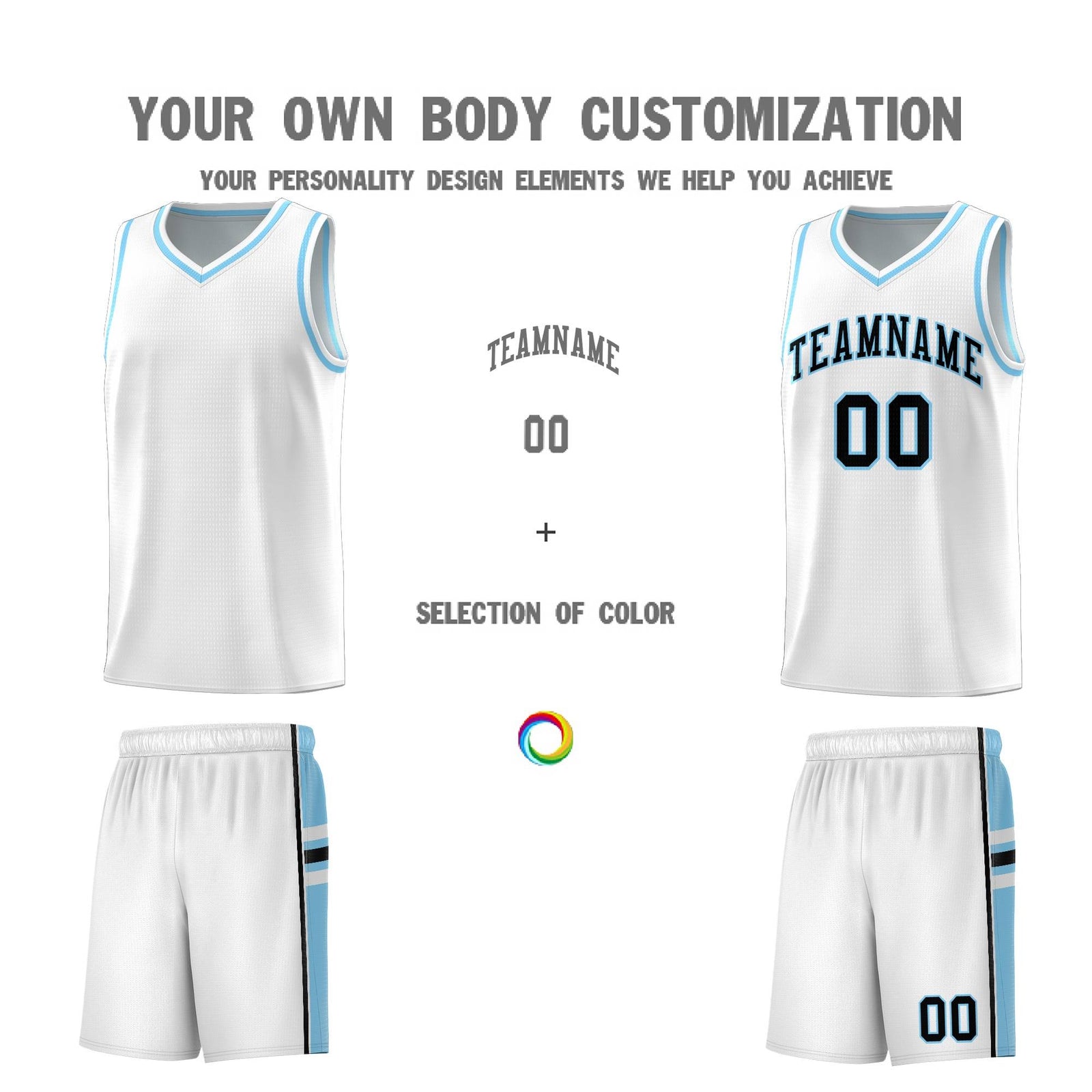 Custom Youth Basketball Jersey - White Light Blue Two-Tone Varsity Jersey Set
