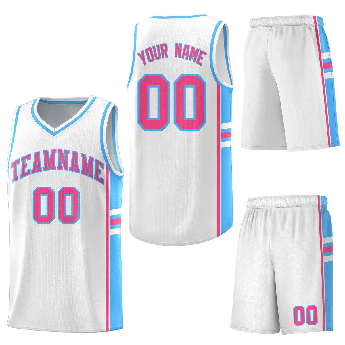 Custom White Powder Blue Classic Color Block Wrinkle-Resistant Personalized Uniform Basketball Jersey