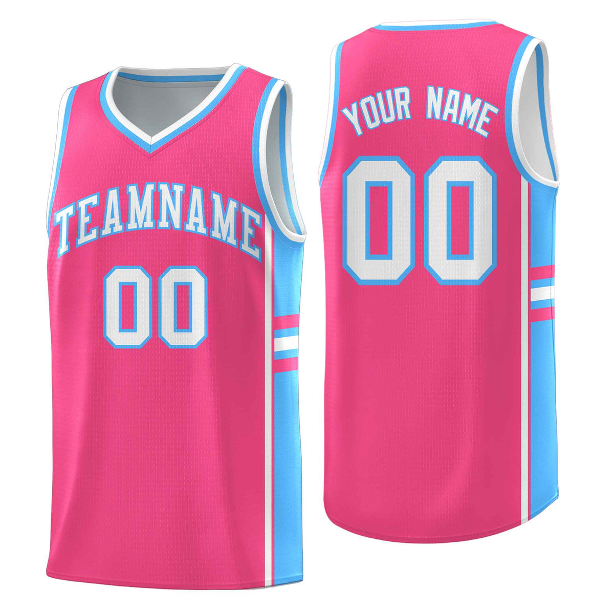 Custom Youth Basketball Jersey - Pink Powder Blue Two-Tone Classic Varsity Uniform