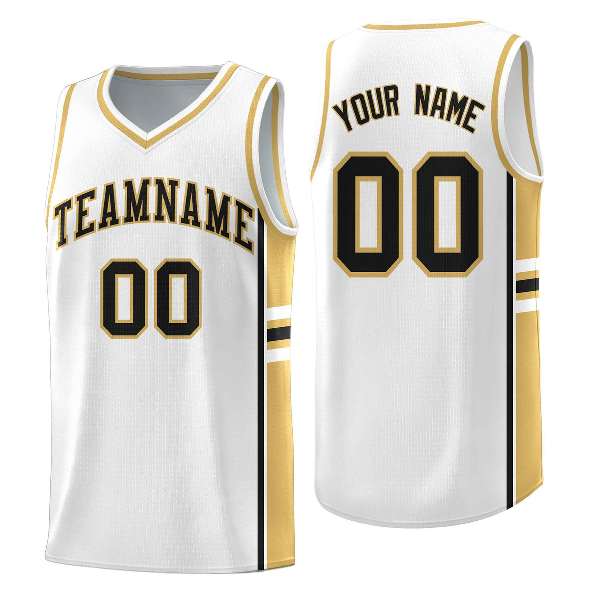 Custom Youth Basketball Jersey - White Old Gold Two-Tone Varsity Jersey Set