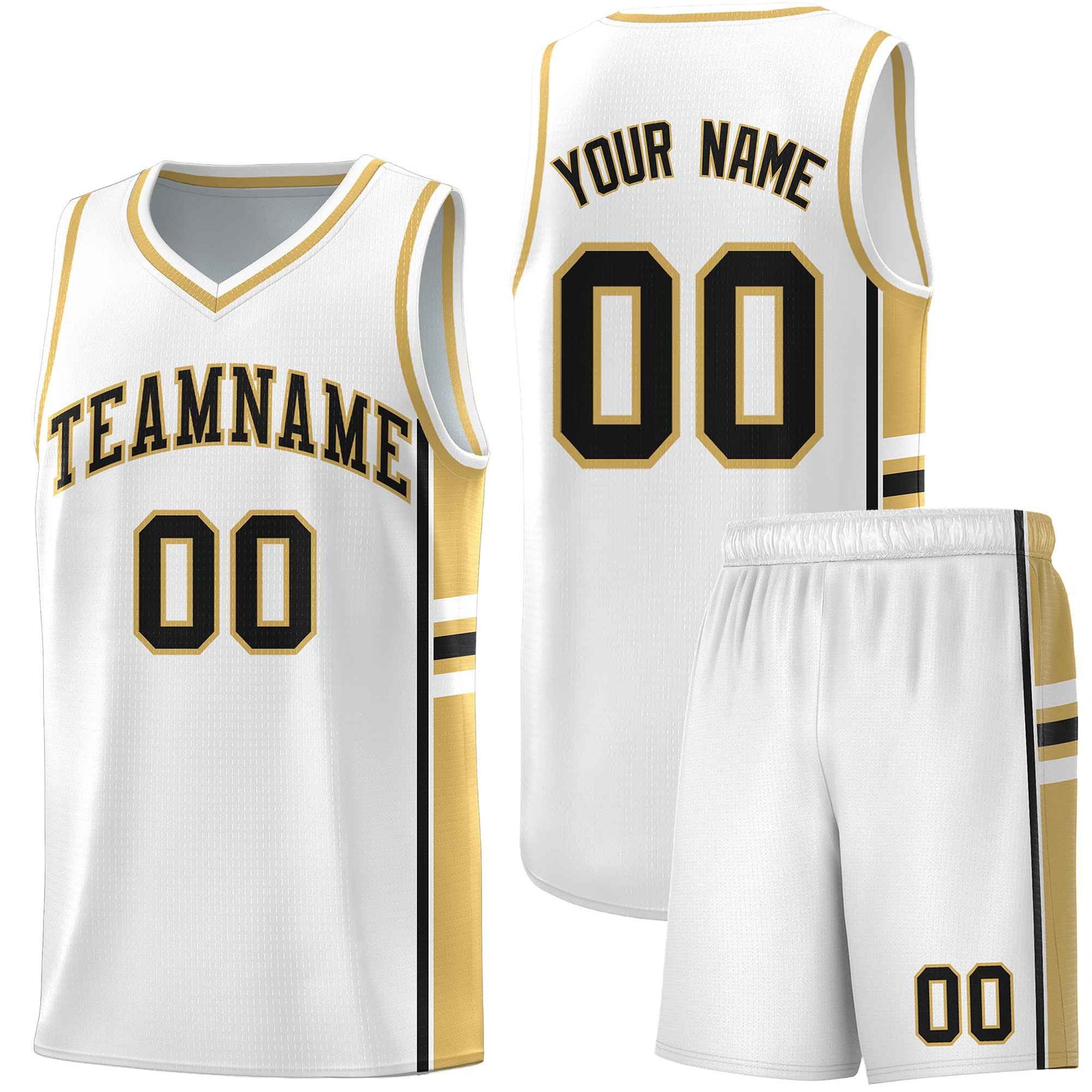Custom Youth Basketball Jersey - White Old Gold Two-Tone Varsity Jersey Set