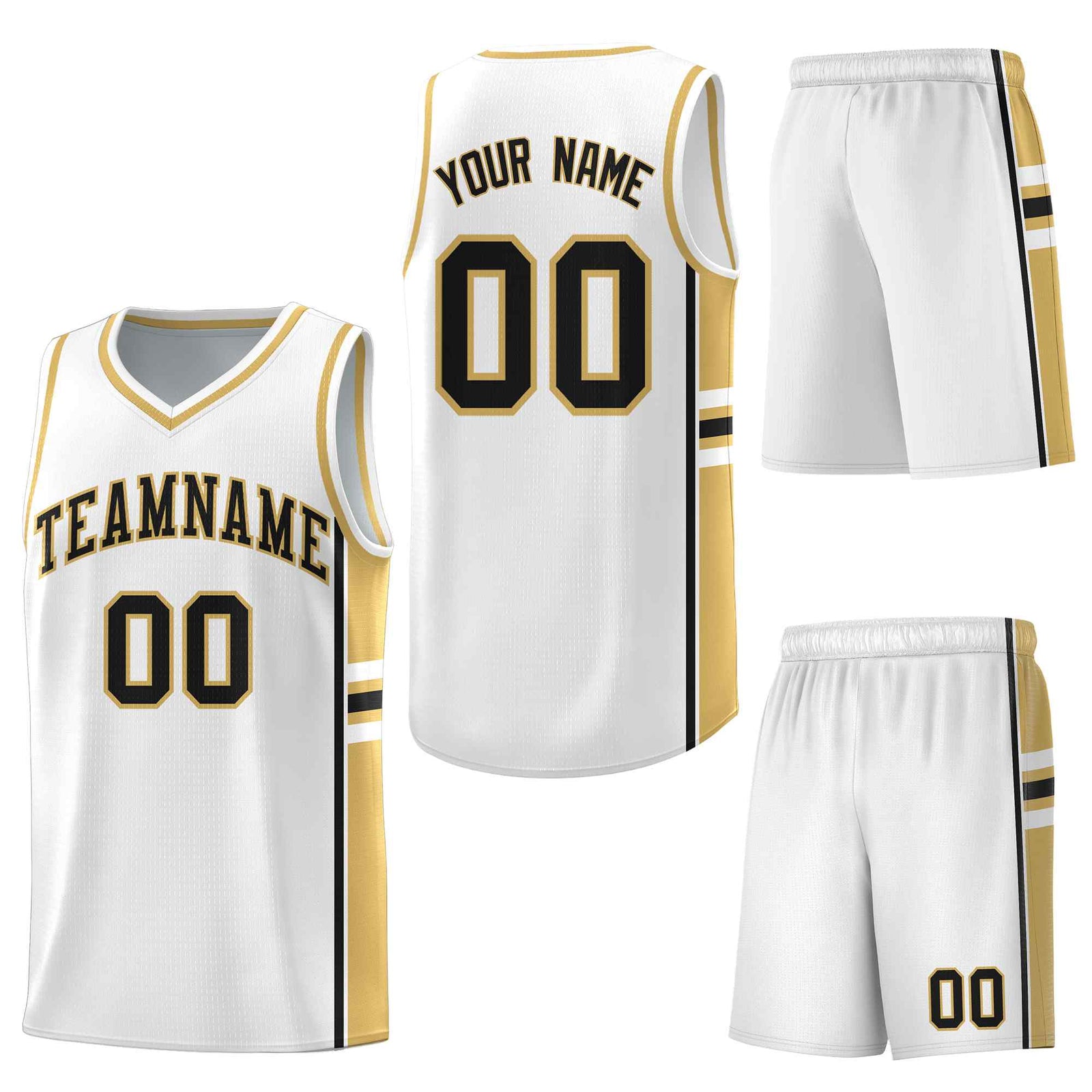 Custom White Old Gold Classic Color Block Quick-Drying Varsity Uniform Basketball Jersey