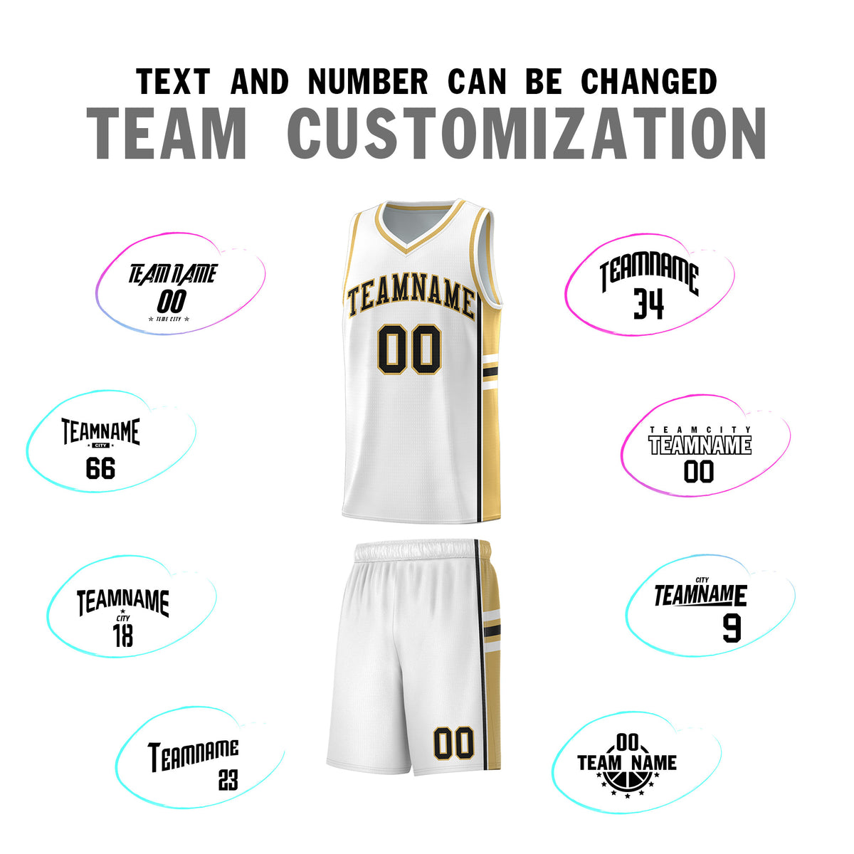 Custom Youth Basketball Jersey - White Old Gold Two-Tone Varsity Jersey Set