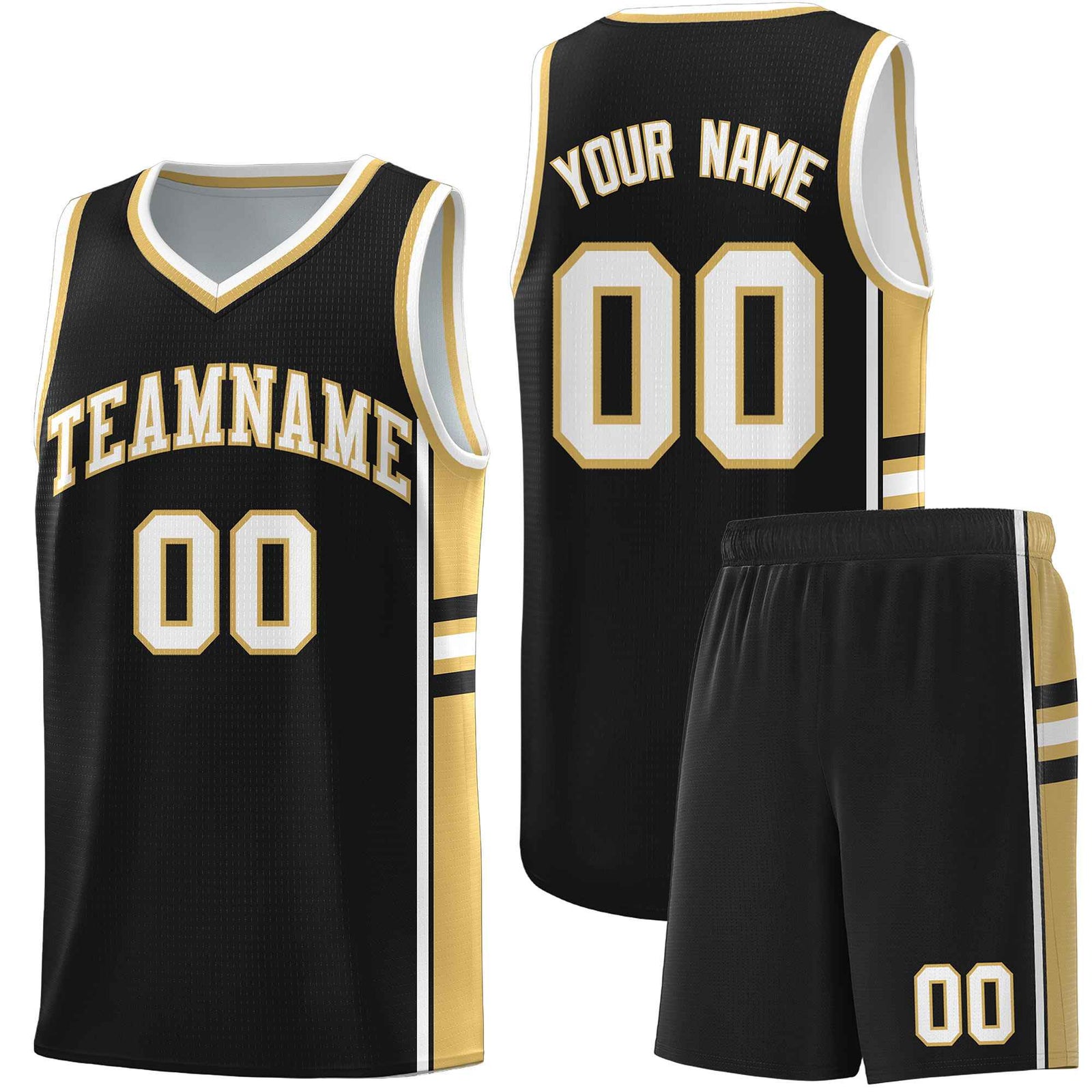 Custom Youth Basketball Jersey - Black Old Gold Two-Tone Classic Varsity Uniform