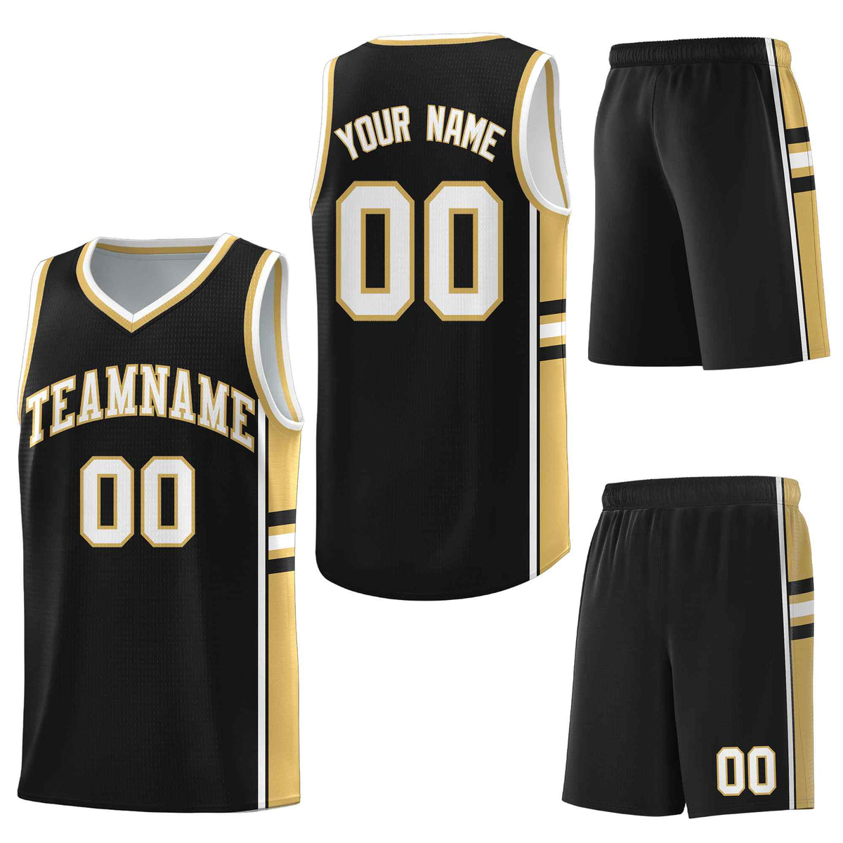 Custom Black Old Gold Classic Color Block Lightweight Personalized Uniform Basketball Jersey