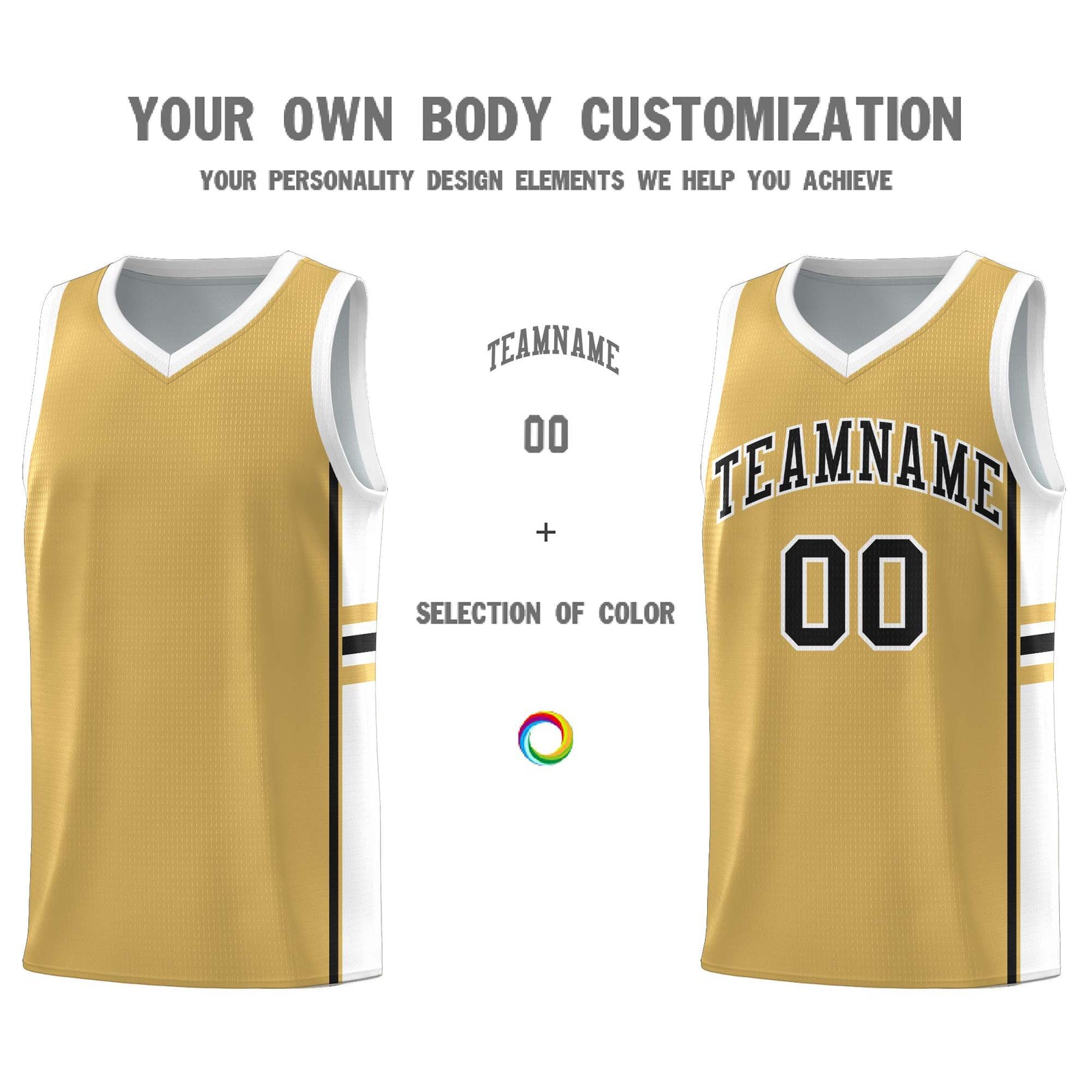 Custom Youth Basketball Jersey - Old Gold White Personalized Varsity Two-Tone Uniform