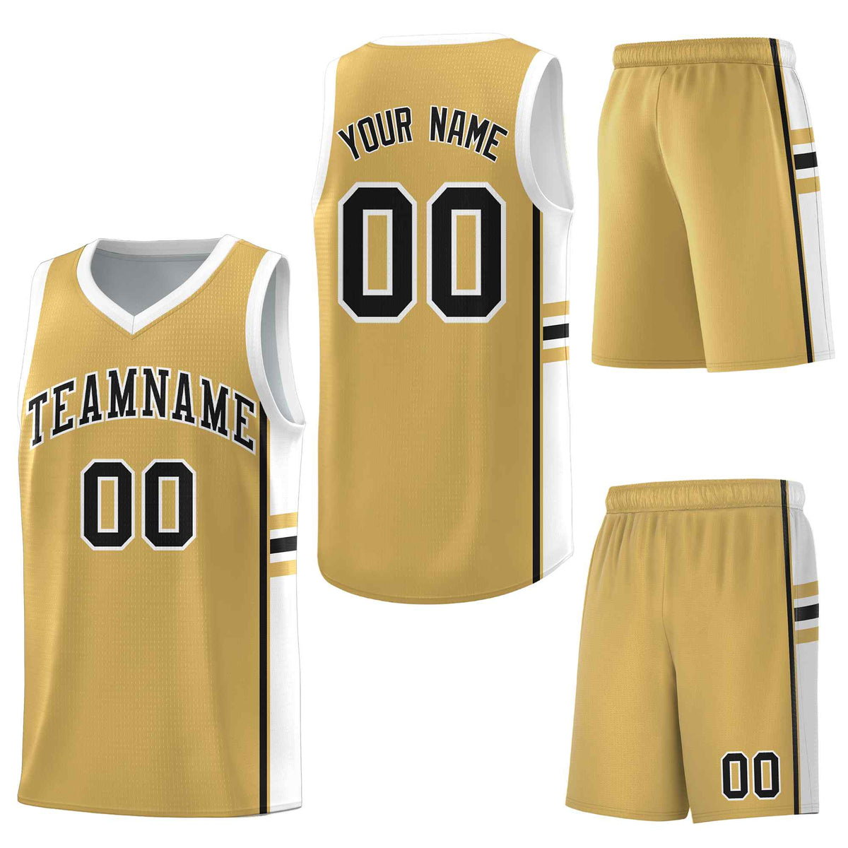 Custom Old Gold White Classic Color Block Wrinkle-Resistant Varsity Uniform Basketball Jersey