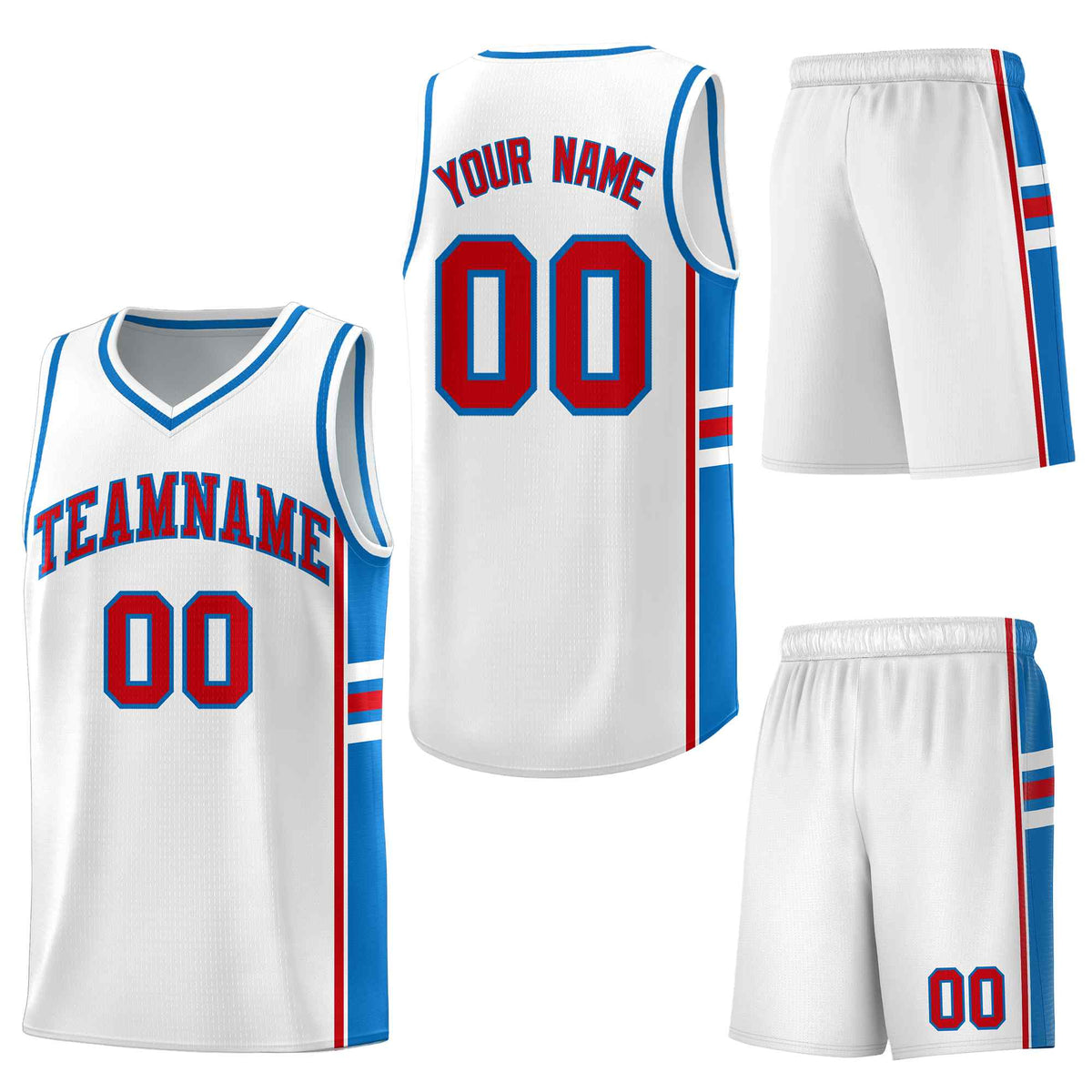 Custom White Royal Classic Color Block Drapable Personalized Uniform Basketball Jersey