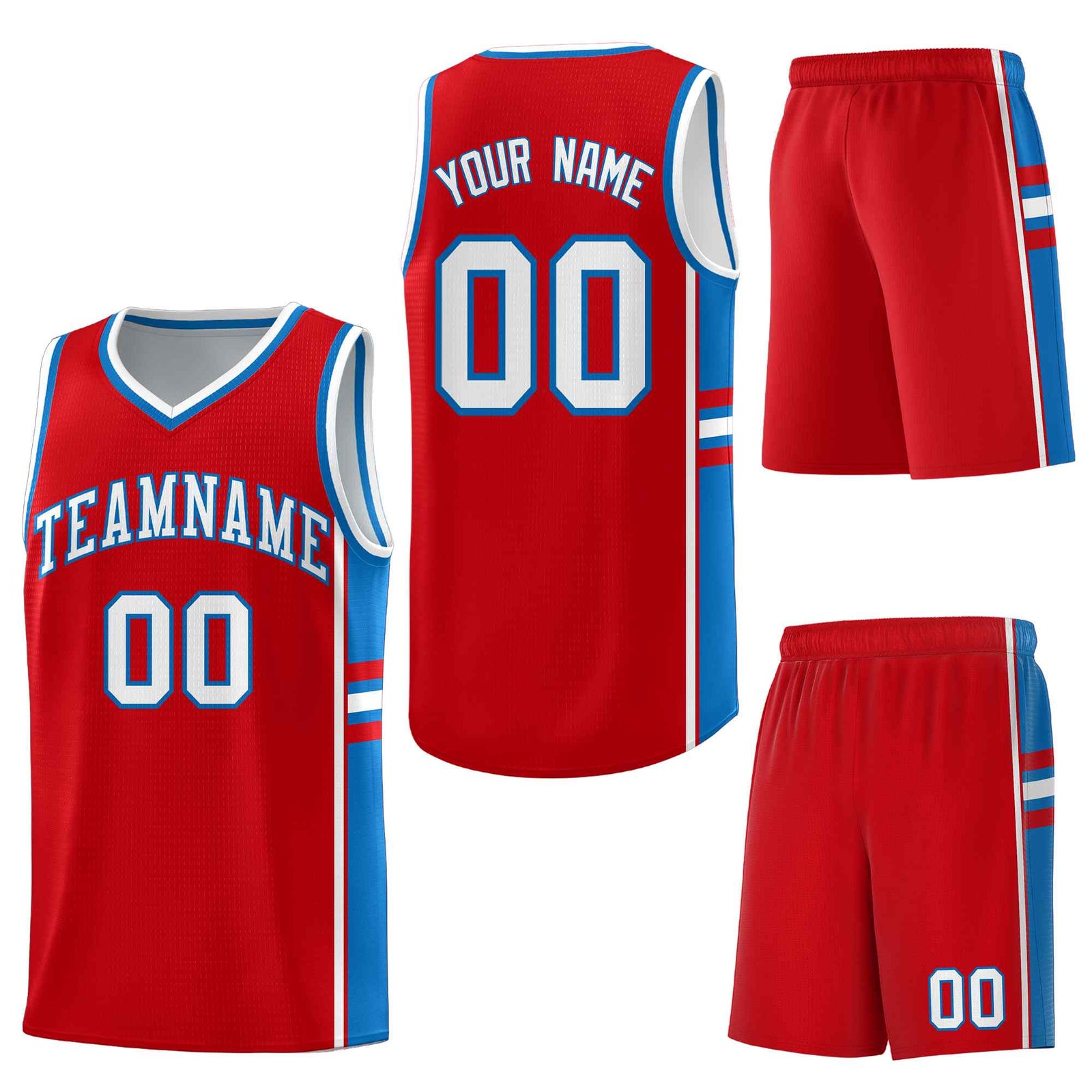 Custom Red Royal Classic Color Block Breathable Varsity Uniform Basketball Jersey
