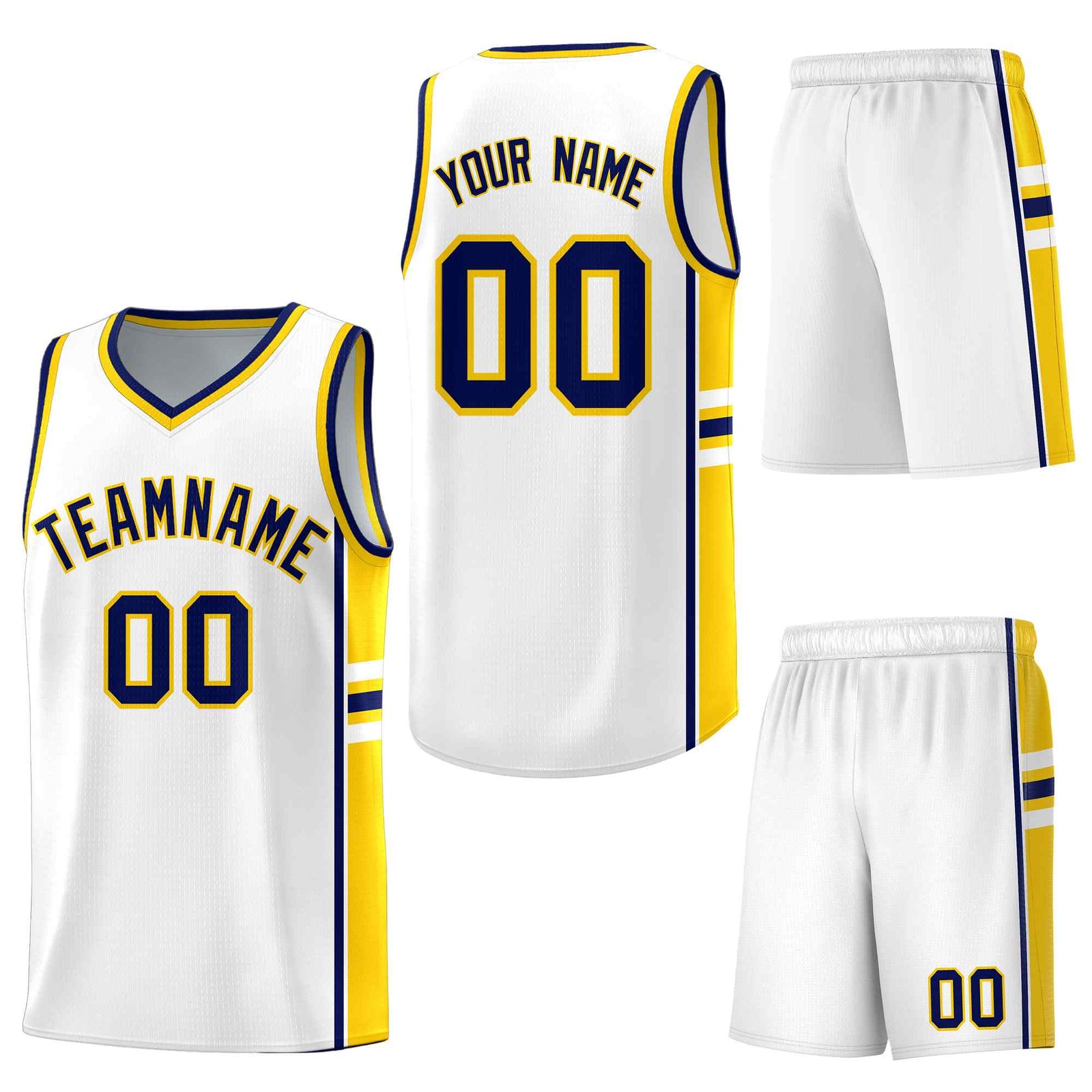 Custom White Gold Classic Color Block Breathable Personalized Uniform Basketball Jersey