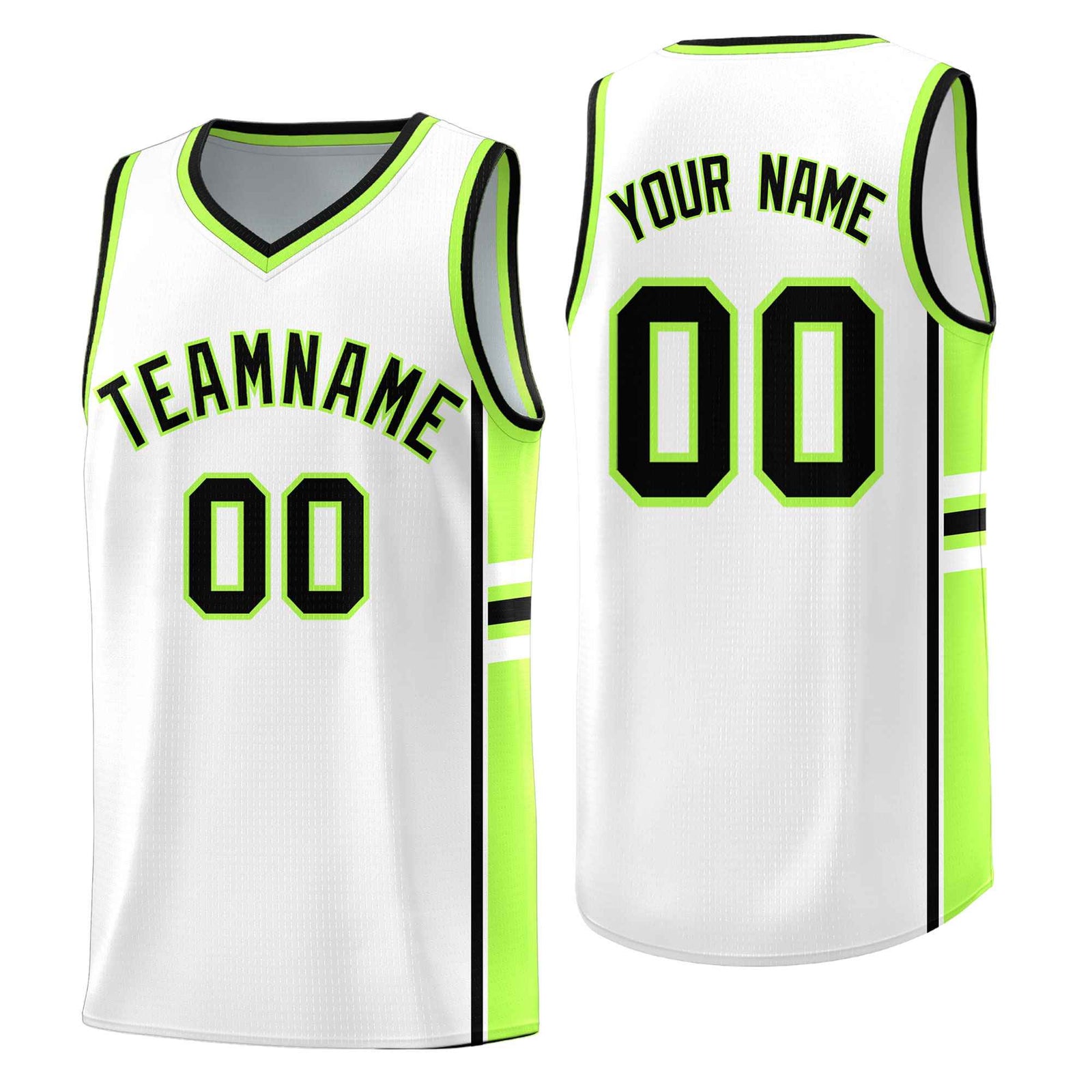 Custom Youth Basketball Jersey - White Fluorescent Green Two-Tone Varsity Jersey Set