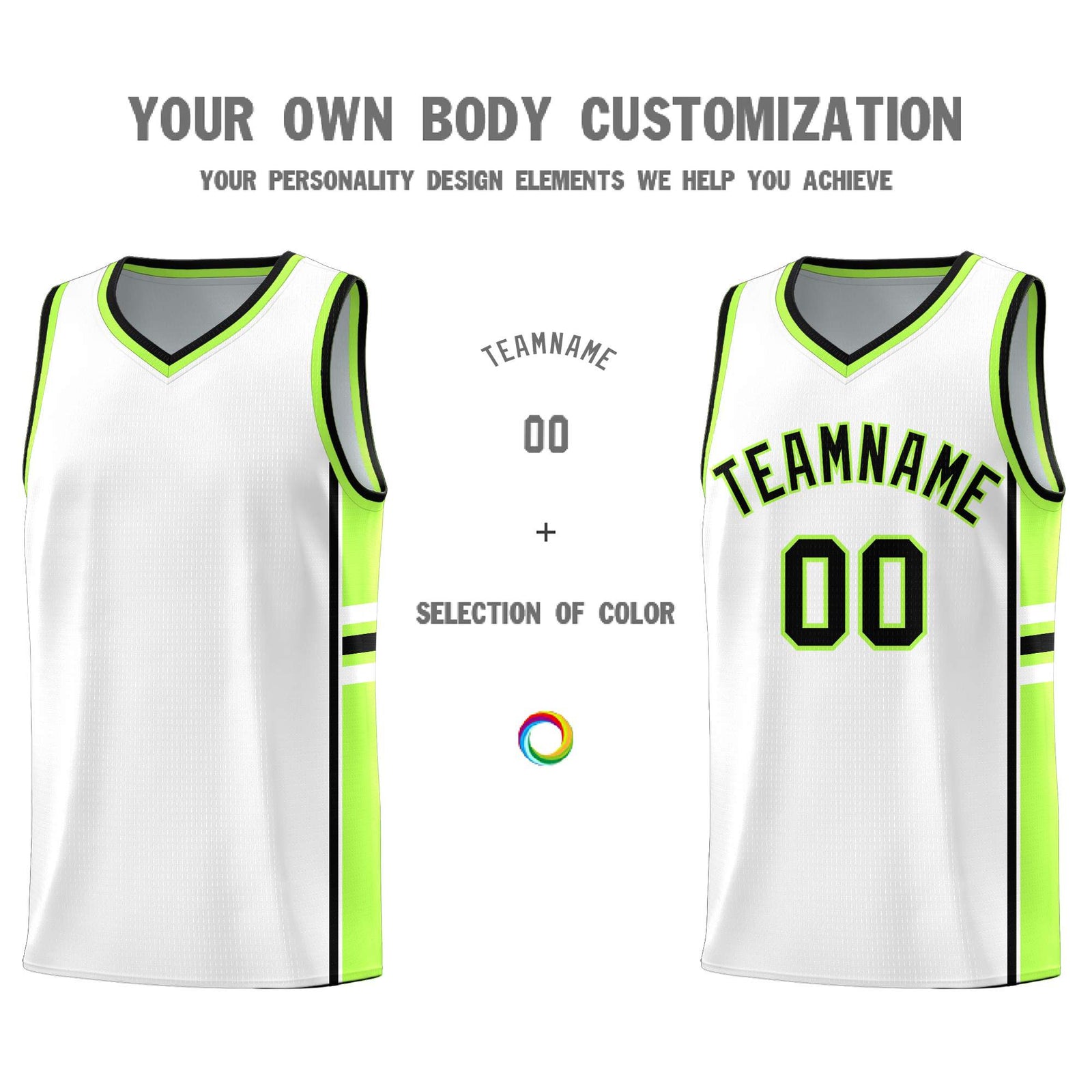 Custom Youth Basketball Jersey - White Fluorescent Green Two-Tone Varsity Jersey Set