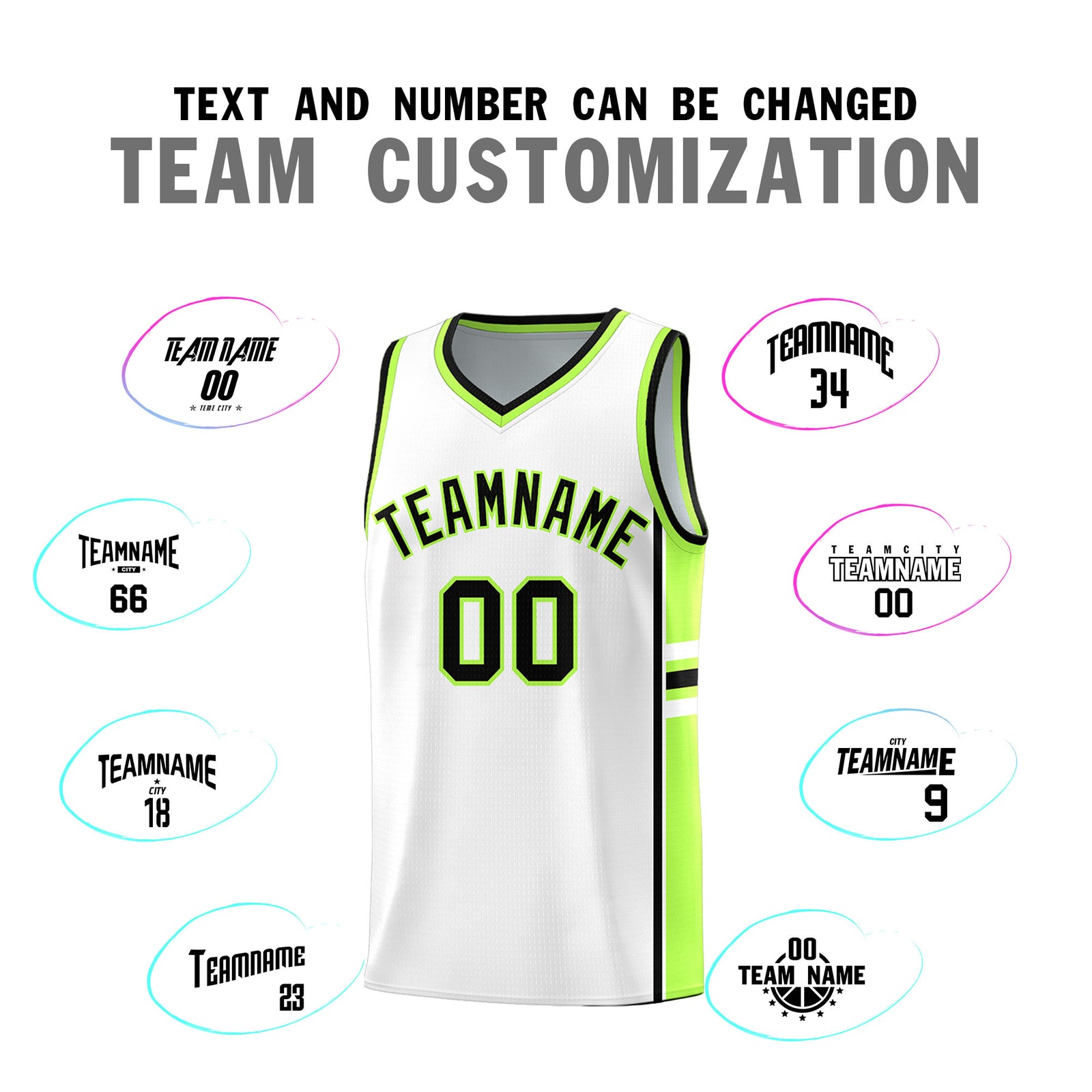 Custom Youth Basketball Jersey - White Fluorescent Green Two-Tone Varsity Jersey Set