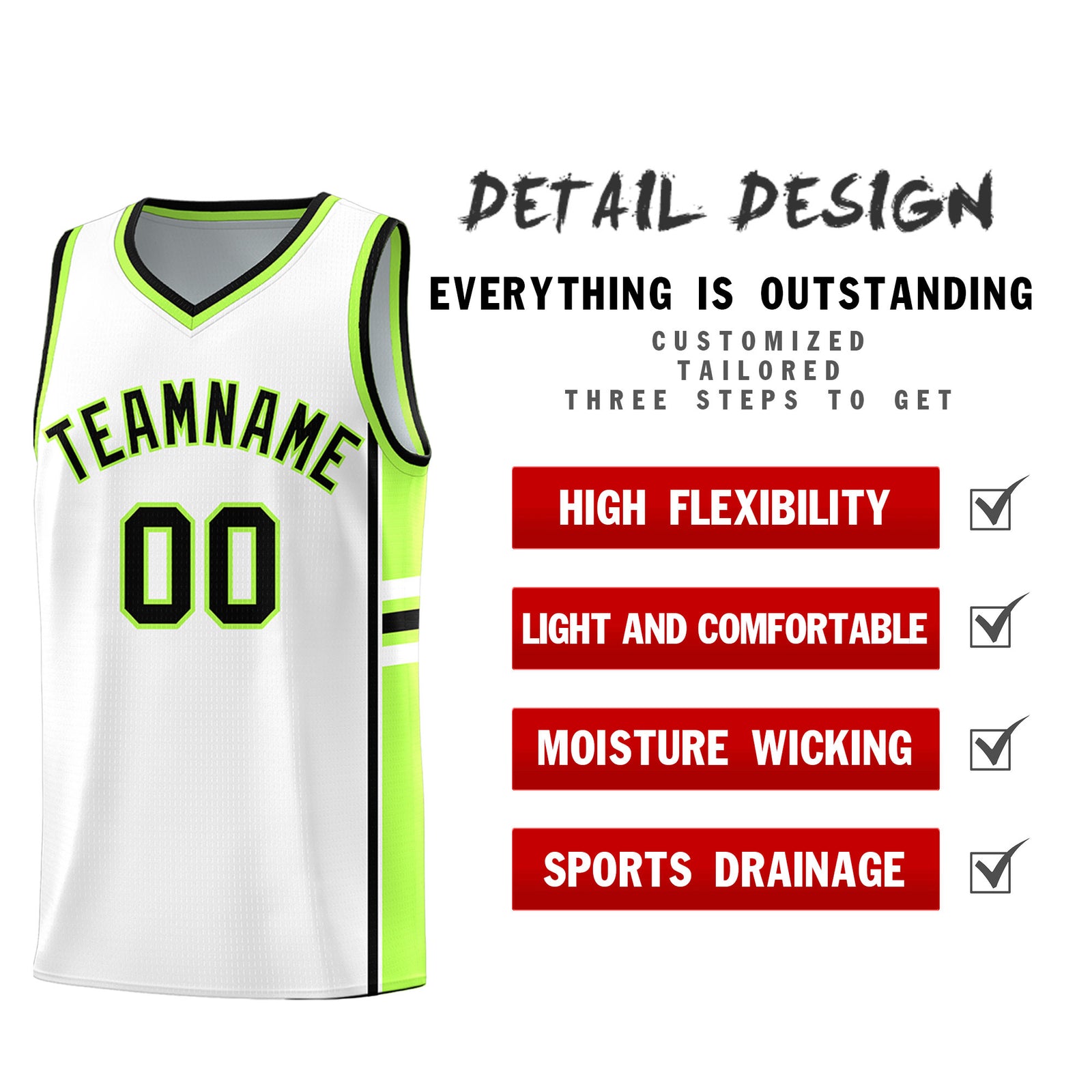 Custom Youth Basketball Jersey - White Fluorescent Green Two-Tone Varsity Jersey Set