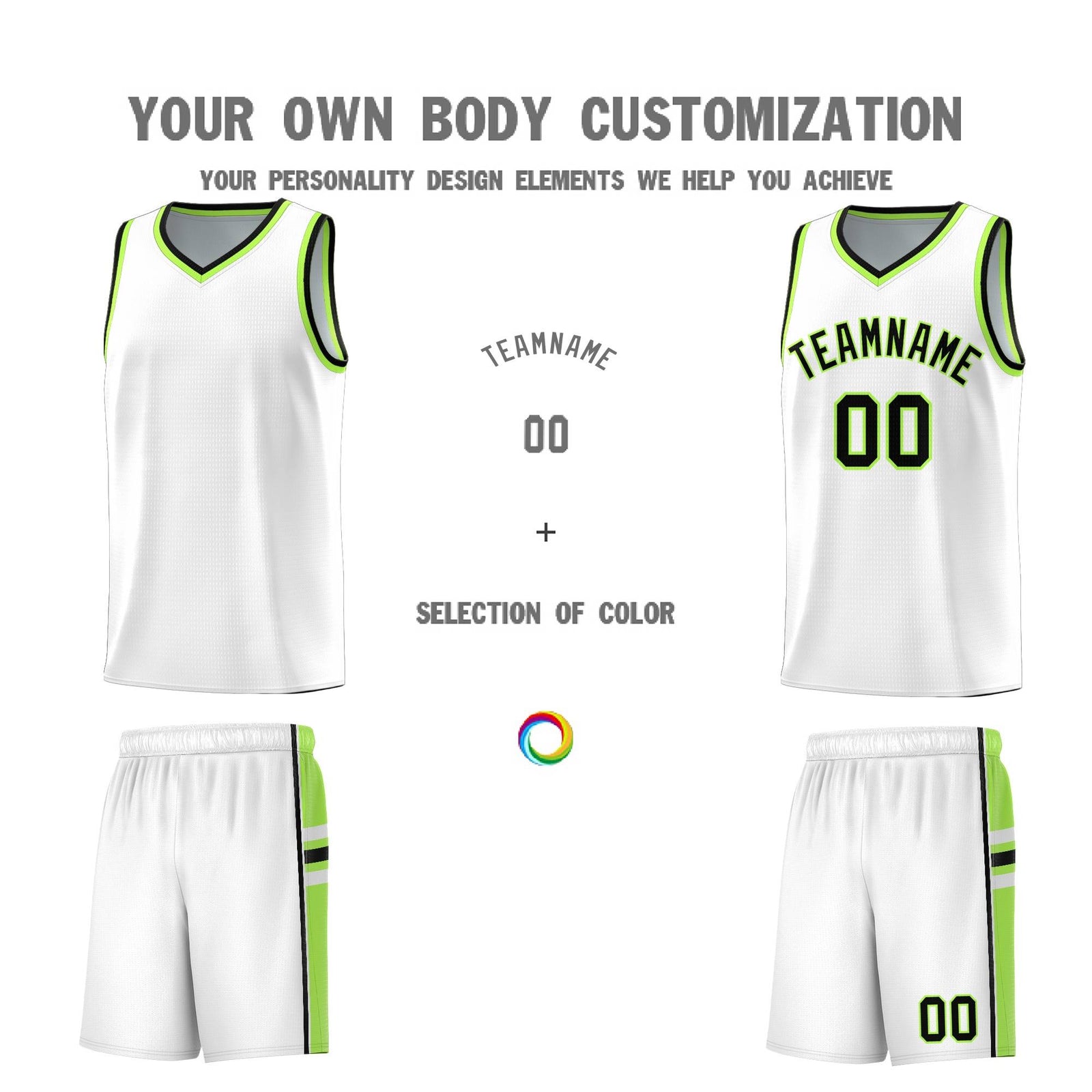 Custom Youth Basketball Jersey - White Fluorescent Green Two-Tone Varsity Jersey Set