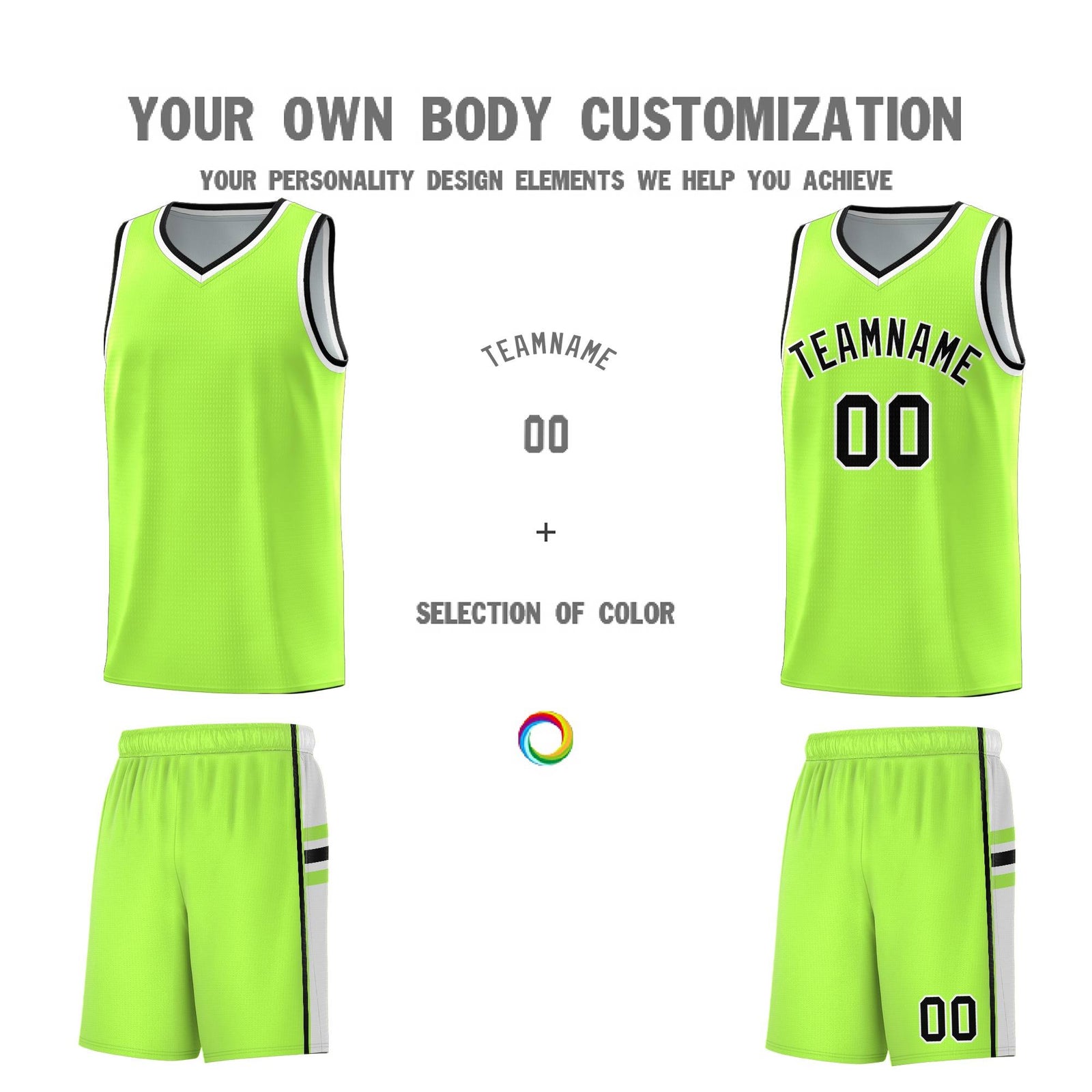 Custom Youth Basketball Jersey - Fluorescent Green White Two-Tone Varsity Jersey Set