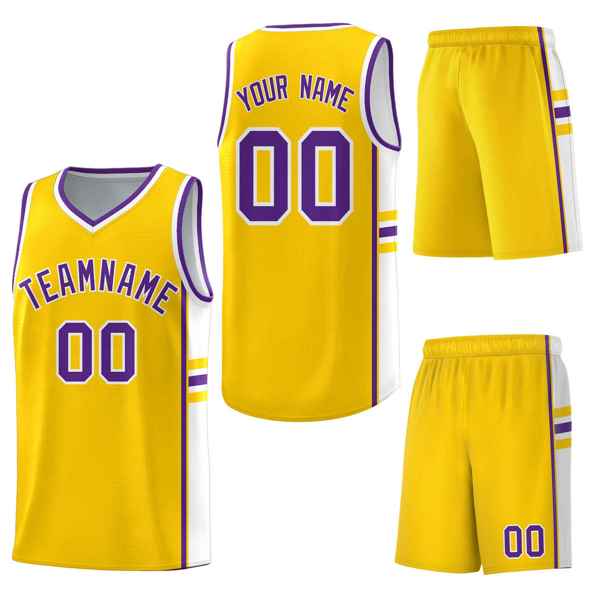 Custom Gold White Classic Color Block Quick-Drying Varsity Uniform Basketball Jersey