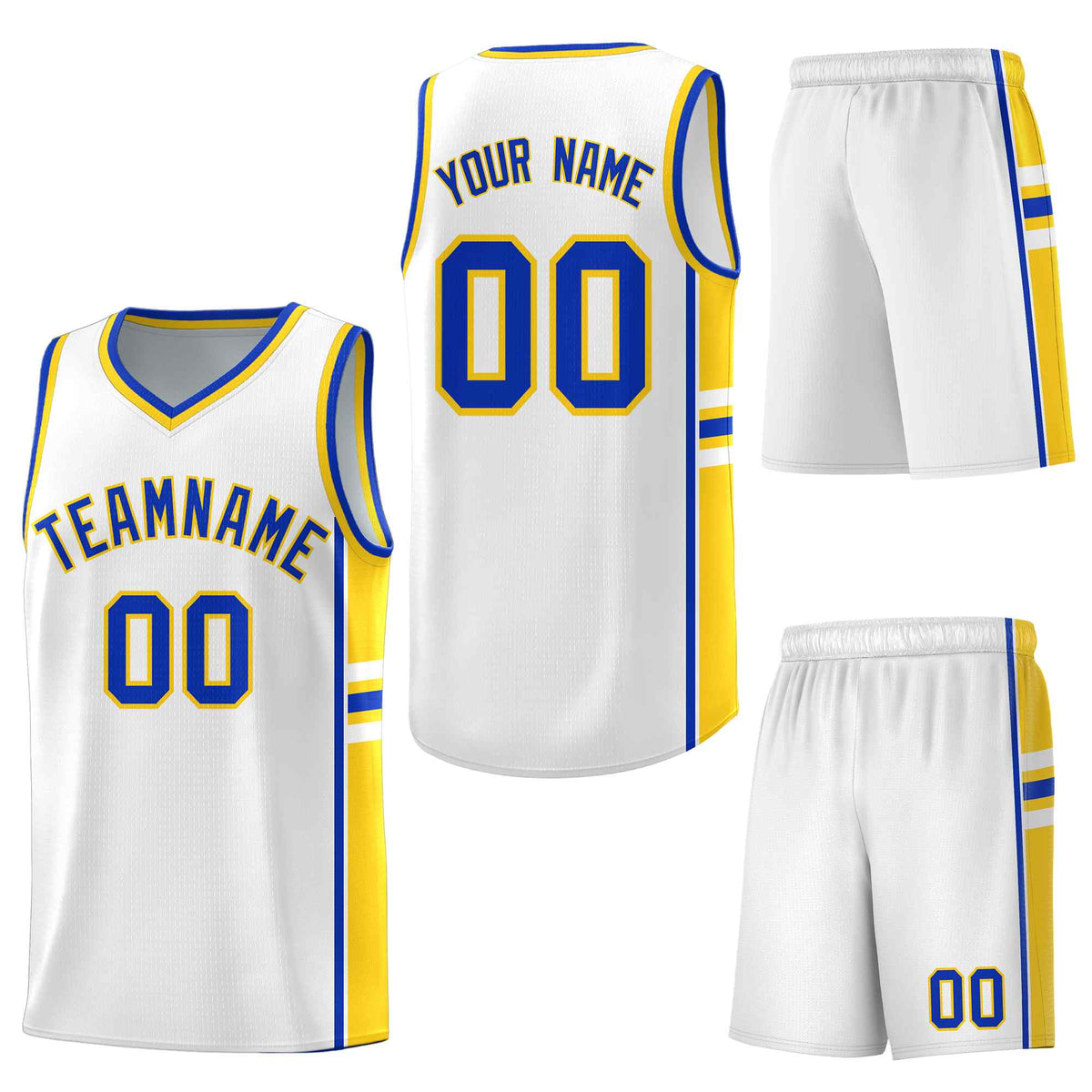 Custom White Gold Classic Color Block Lightweight Personalized Uniform Basketball Jersey