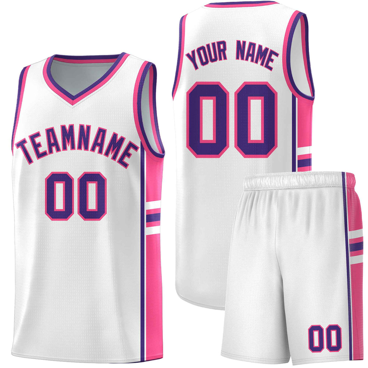 Custom Youth Basketball Jersey - White Pink Personalized Varsity Two-Tone Uniform