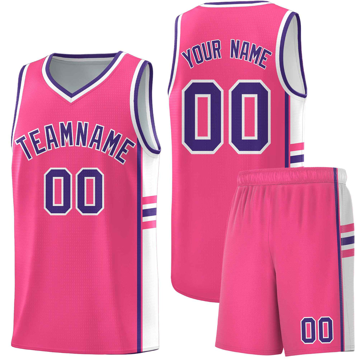 Custom Youth Basketball Jersey - Pink White Two-Tone Varsity Jersey Set