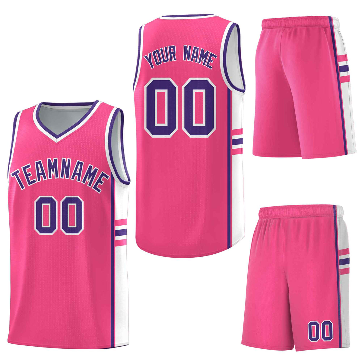 Custom Pink White Classic Color Block Quick-Drying Personalized Uniform Basketball Jersey