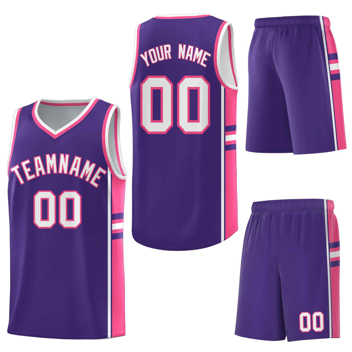 Custom Purple Pink Classic Color Block Lightweight Varsity Uniform Basketball Jersey