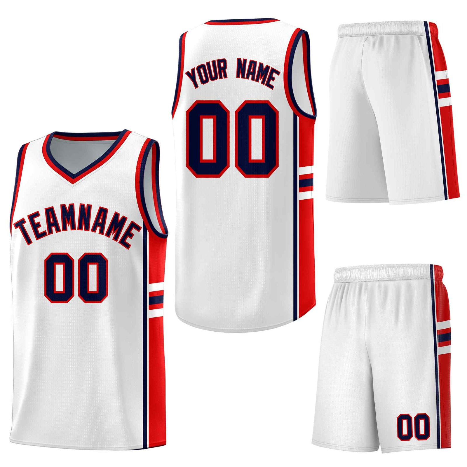 Custom White Red Classic Color Block Wrinkle-Resistant Personalized Uniform Basketball Jersey