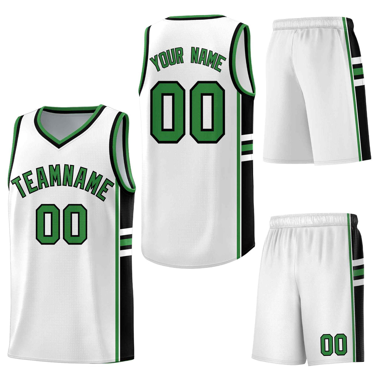 Custom White Kelly Green Classic Color Block Drapable Personalized Uniform Basketball Jersey