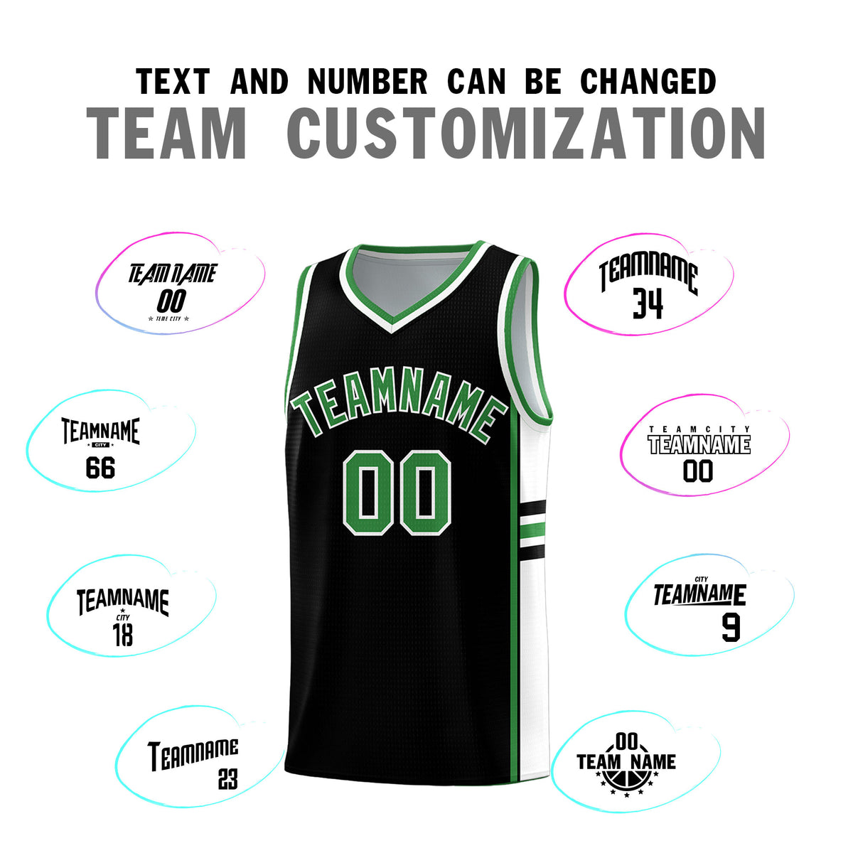 Custom Youth Basketball Jersey - Black Kelly Green Two-Tone Classic Varsity Uniform