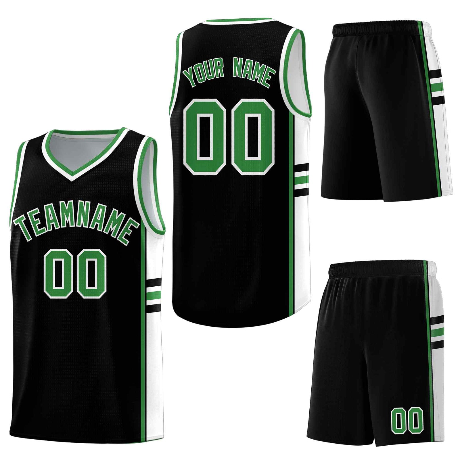 Custom Black Kelly Green Classic Color Block Quick-Drying Personalized Uniform Basketball Jersey