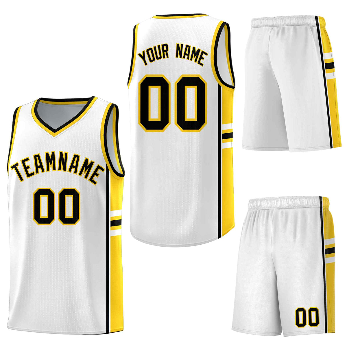 Custom White Gold Classic Color Block Lightweight Varsity Uniform Basketball Jersey