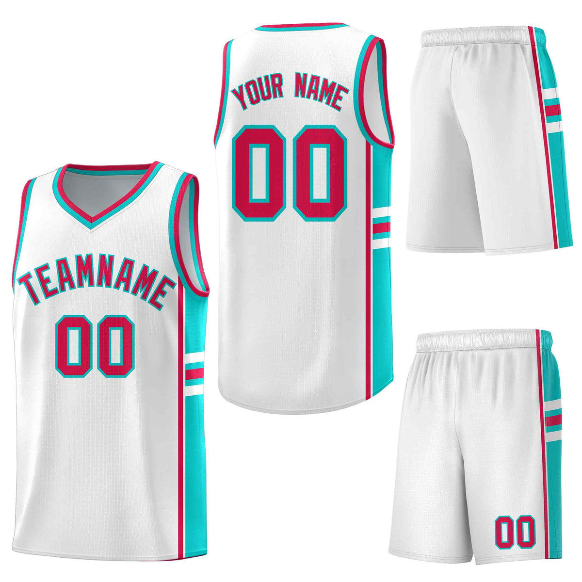 Custom White Aqua Classic Color Block Breathable Personalized Uniform Basketball Jersey