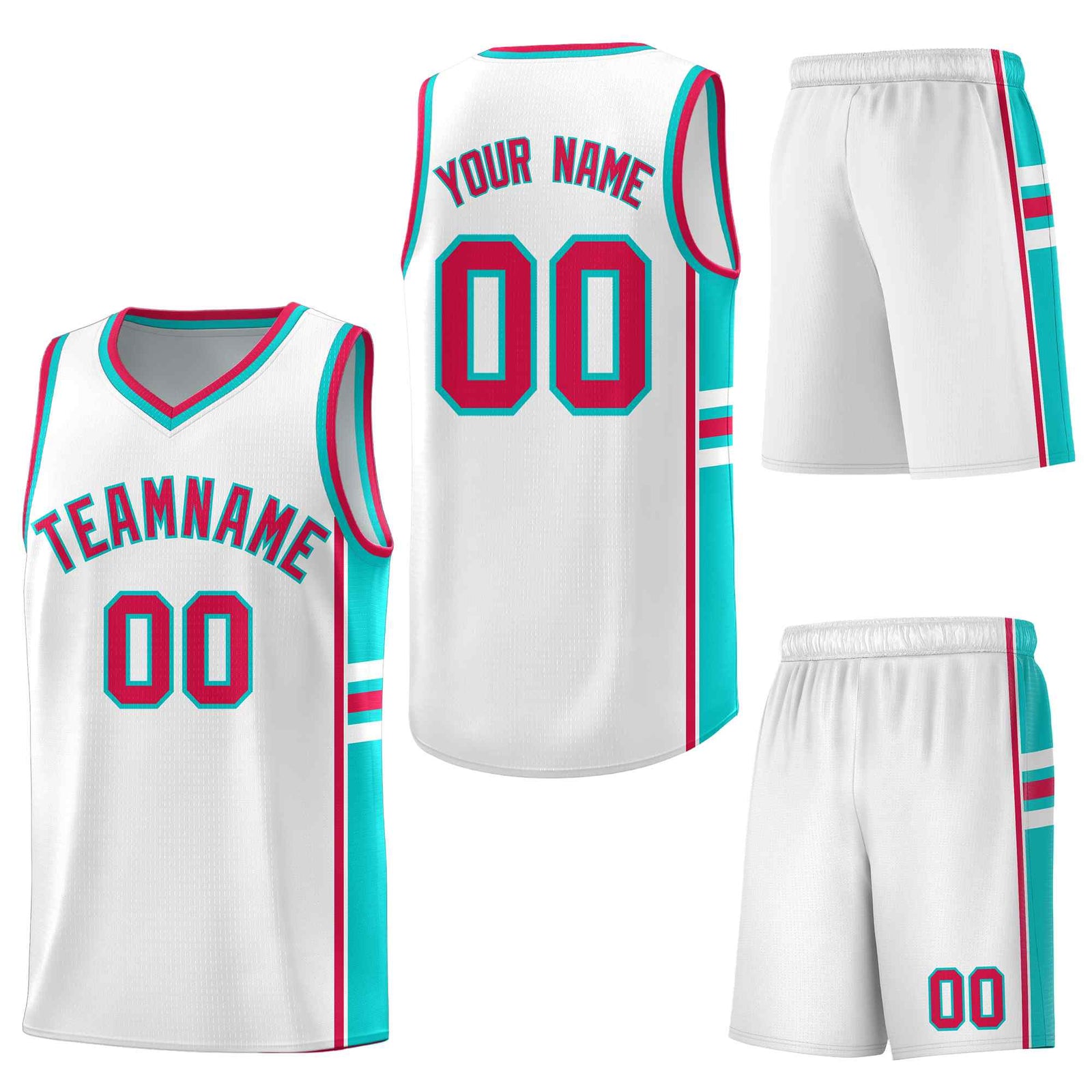 Custom White Aqua Classic Color Block Breathable Personalized Uniform Basketball Jersey