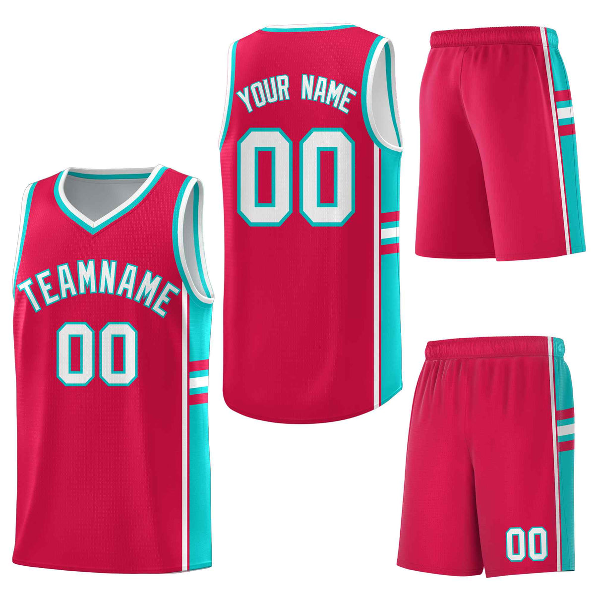Custom Red Aqua Classic Color Block Quick-Drying Varsity Uniform Basketball Jersey