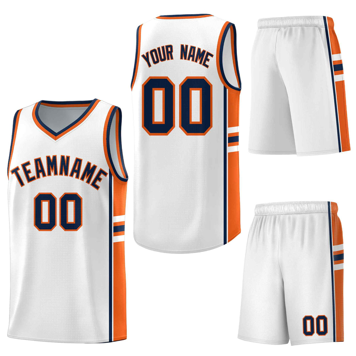 Custom White Orange Classic Color Block Wrinkle-Resistant Varsity Uniform Basketball Jersey