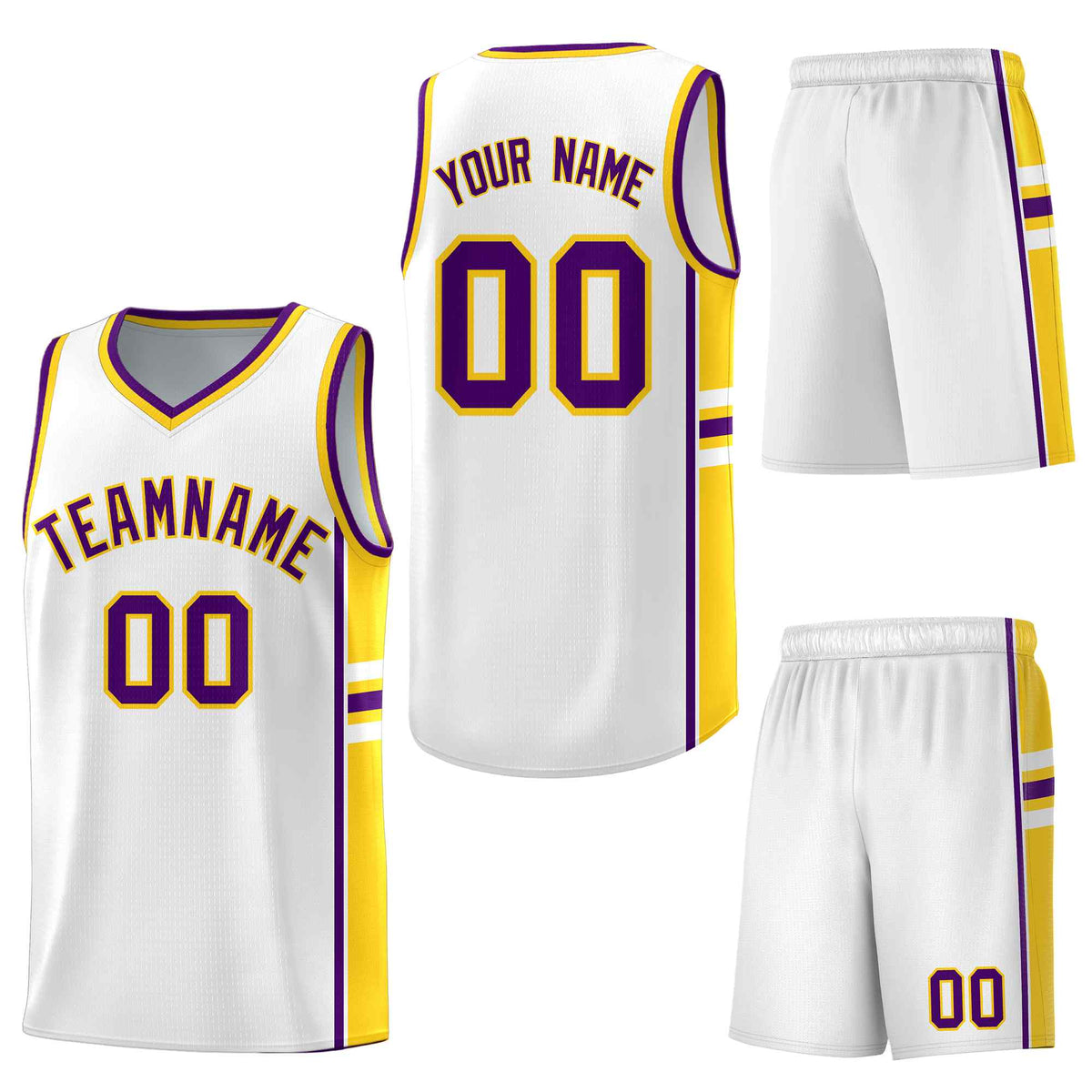 Custom White Gold Classic Color Block Quick-Drying Personalized Uniform Basketball Jersey