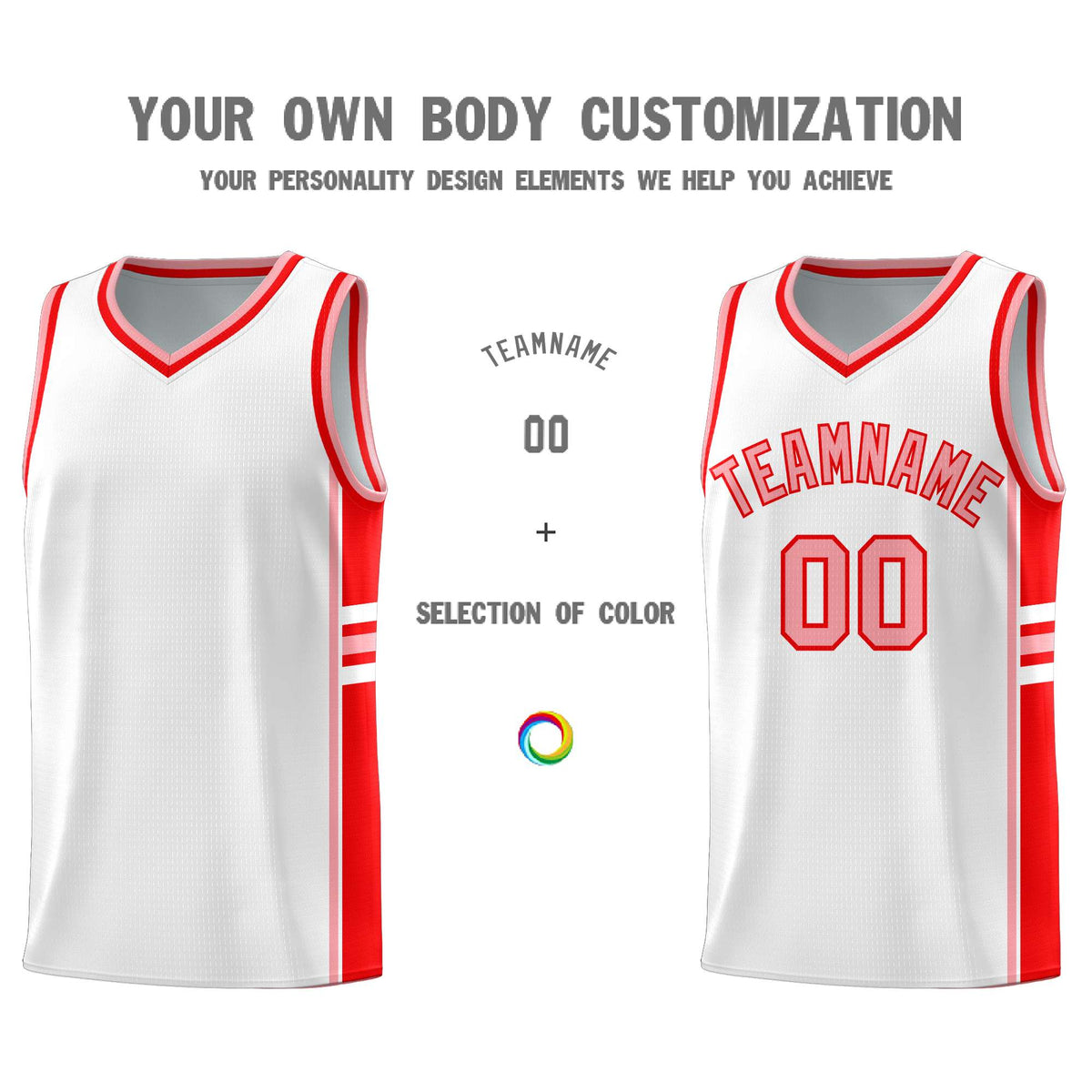 Custom Youth Basketball Jersey - White Light Red Personalized Varsity Two-Tone Uniform