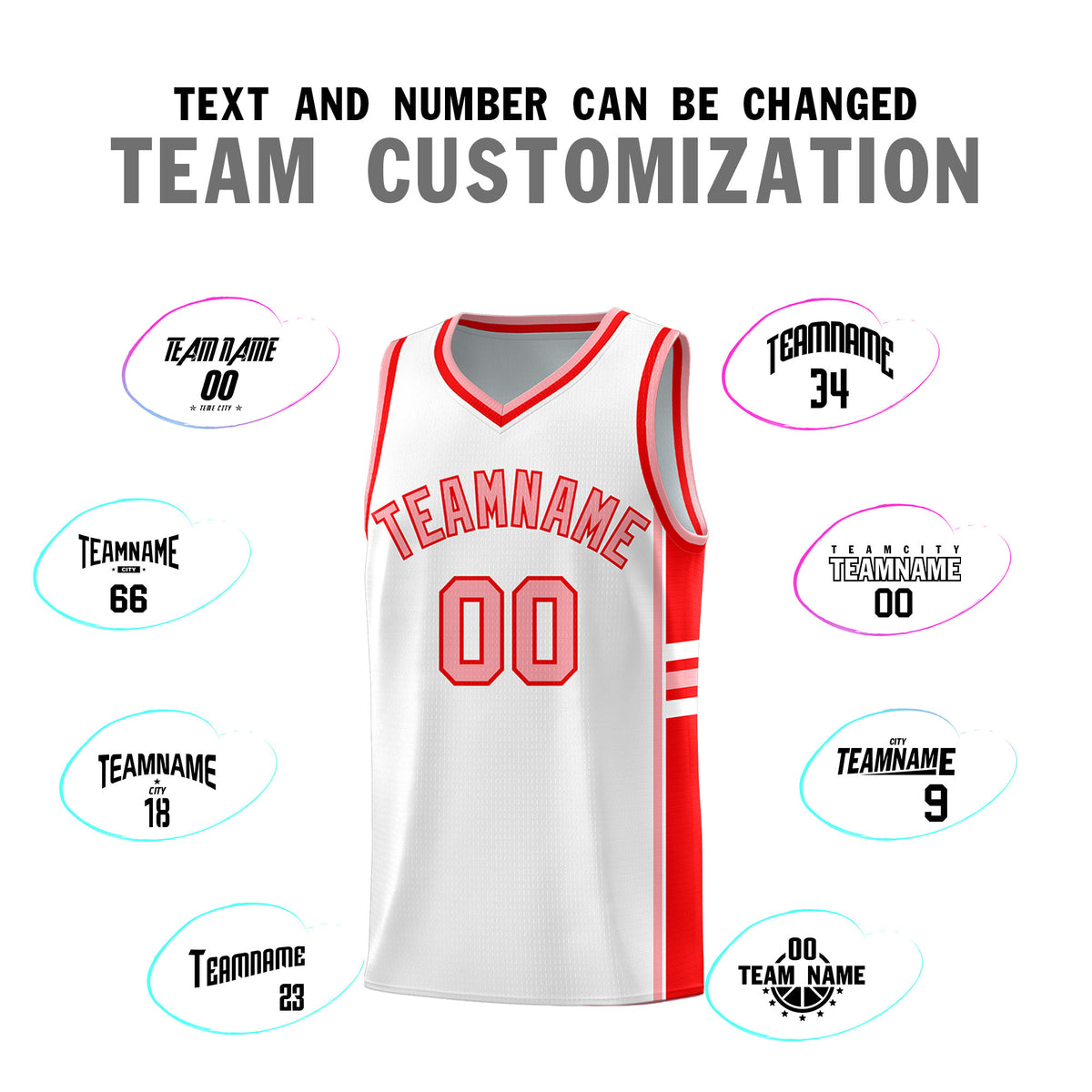 Custom Youth Basketball Jersey - White Light Red Personalized Varsity Two-Tone Uniform