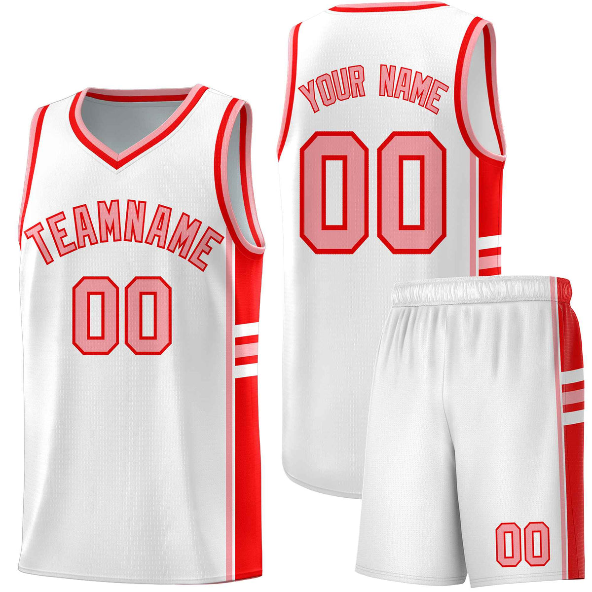 Custom Youth Basketball Jersey - White Light Red Personalized Varsity Two-Tone Uniform