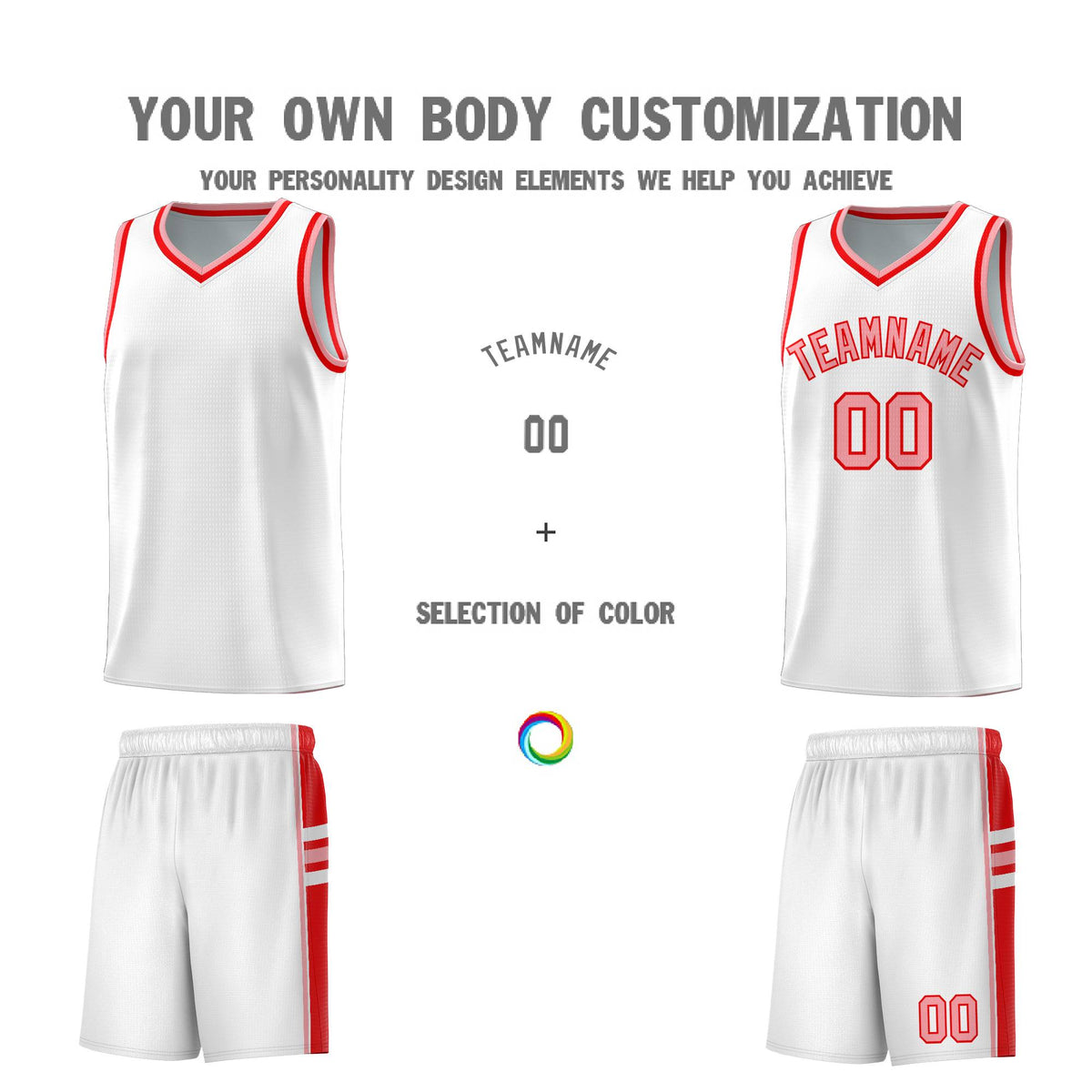 Custom Youth Basketball Jersey - White Light Red Personalized Varsity Two-Tone Uniform