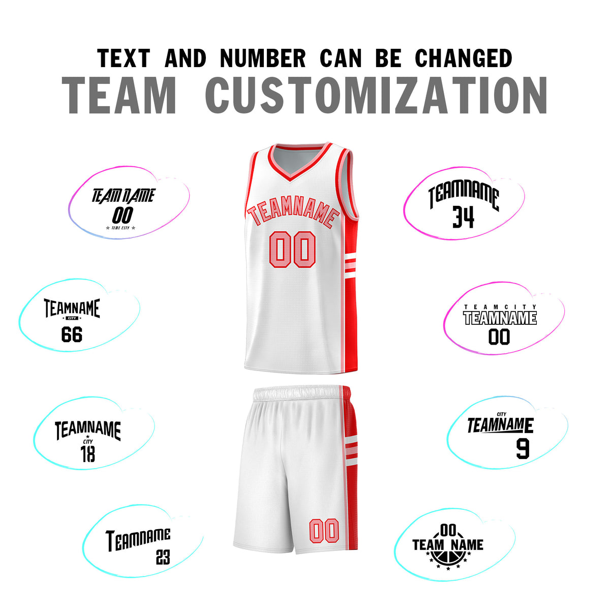 Custom Youth Basketball Jersey - White Light Red Personalized Varsity Two-Tone Uniform