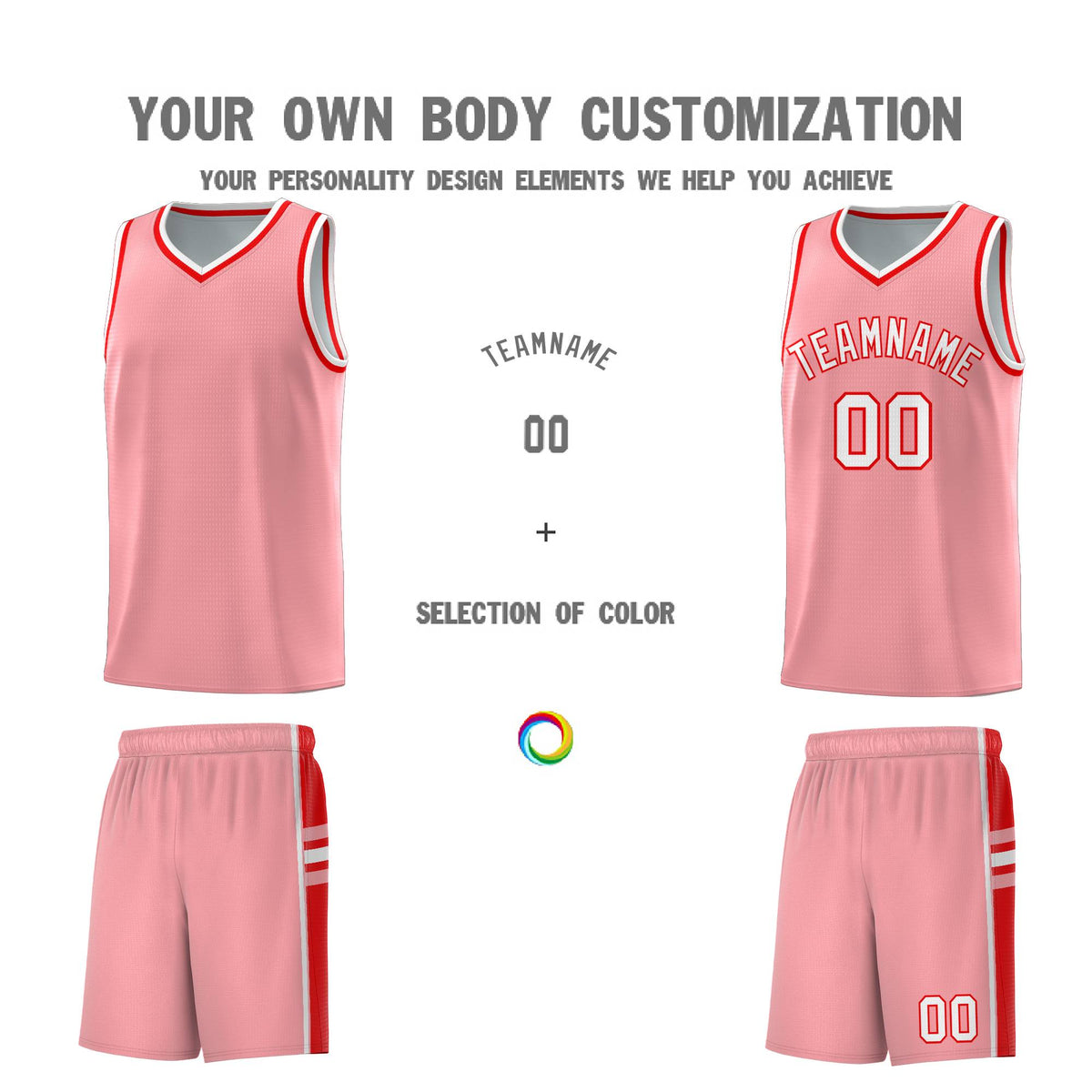 Custom Youth Basketball Jersey - Light Pink Light Red Two-Tone Varsity Jersey Set