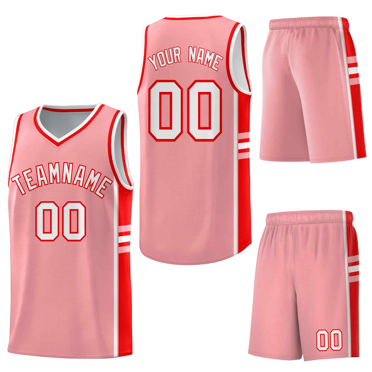 Custom Light Pink Light Red Classic Color Block Breathable Personalized Uniform Basketball Jersey