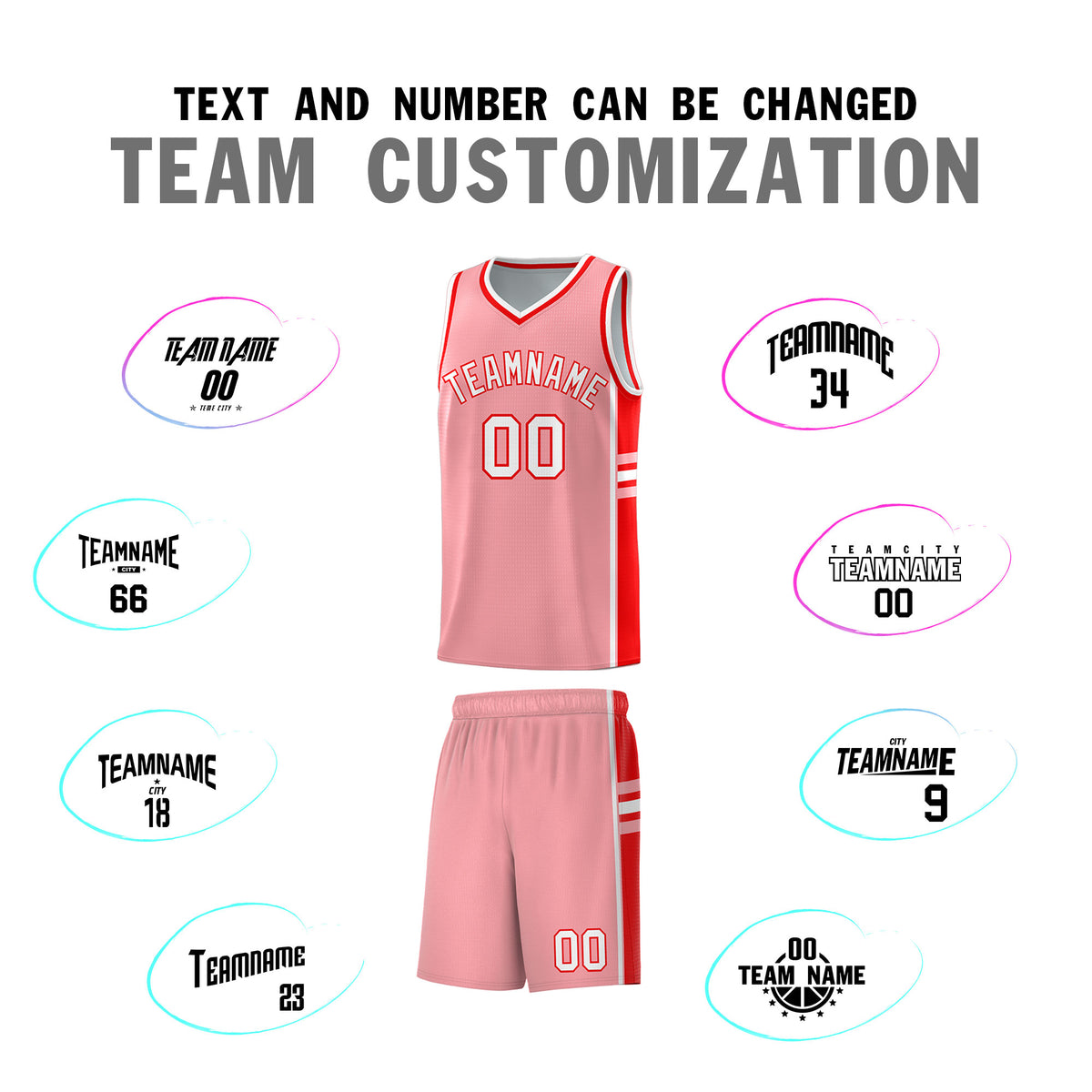 Custom Youth Basketball Jersey - Light Pink Light Red Two-Tone Varsity Jersey Set