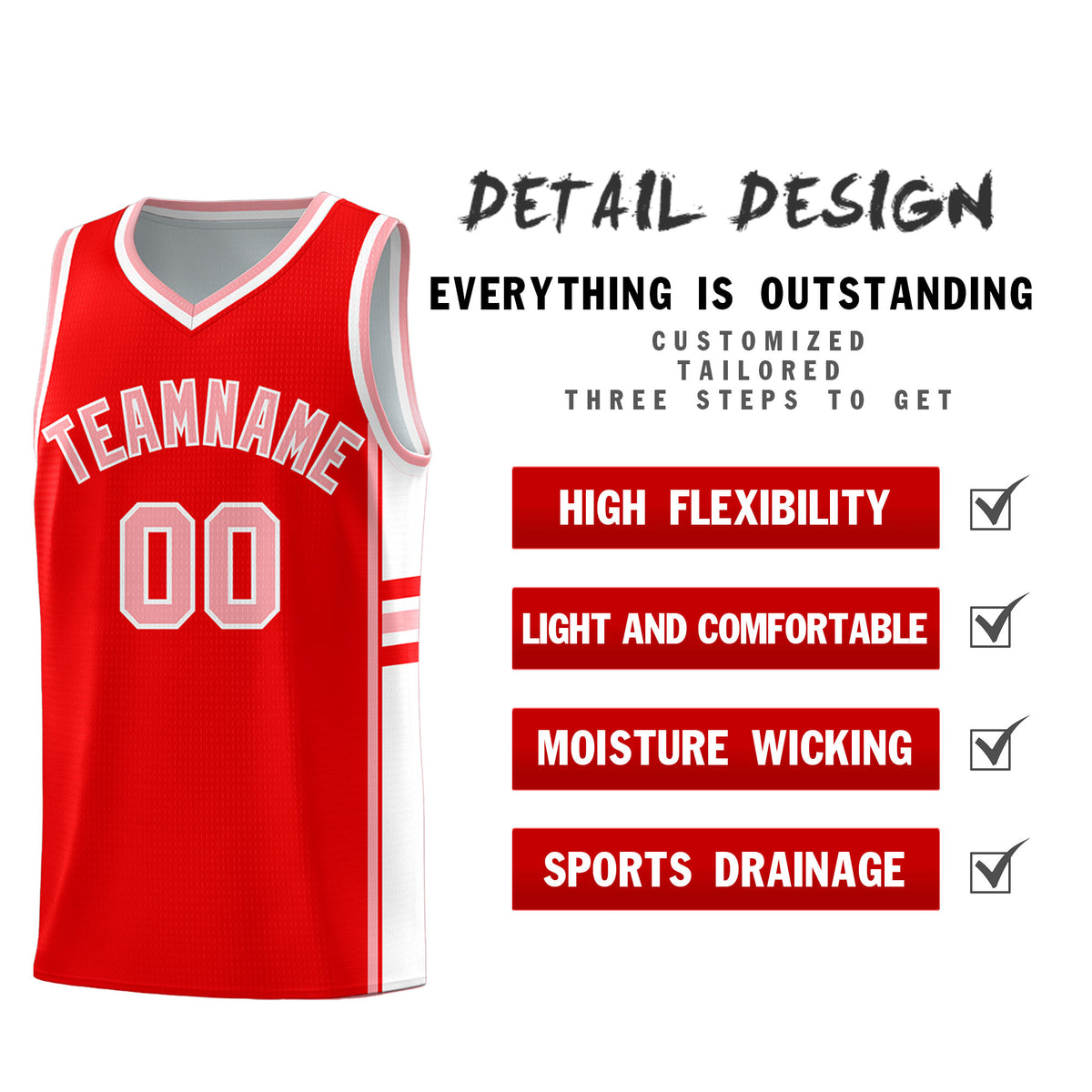 Custom Youth Basketball Jersey - Light Red White Two-Tone Classic Varsity Uniform