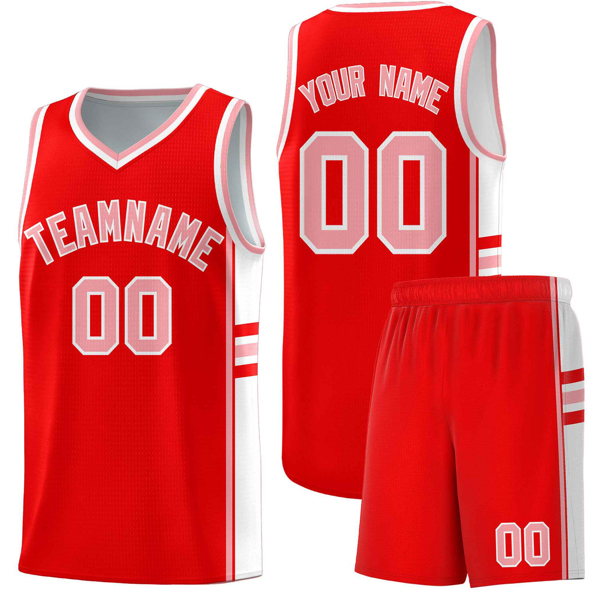 Custom Youth Basketball Jersey - Light Red White Two-Tone Classic Varsity Uniform