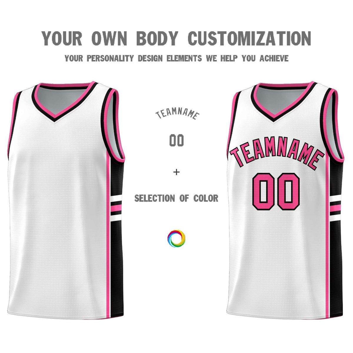 Custom Youth Basketball Jersey - White Pink Personalized Varsity Two-Tone Uniform
