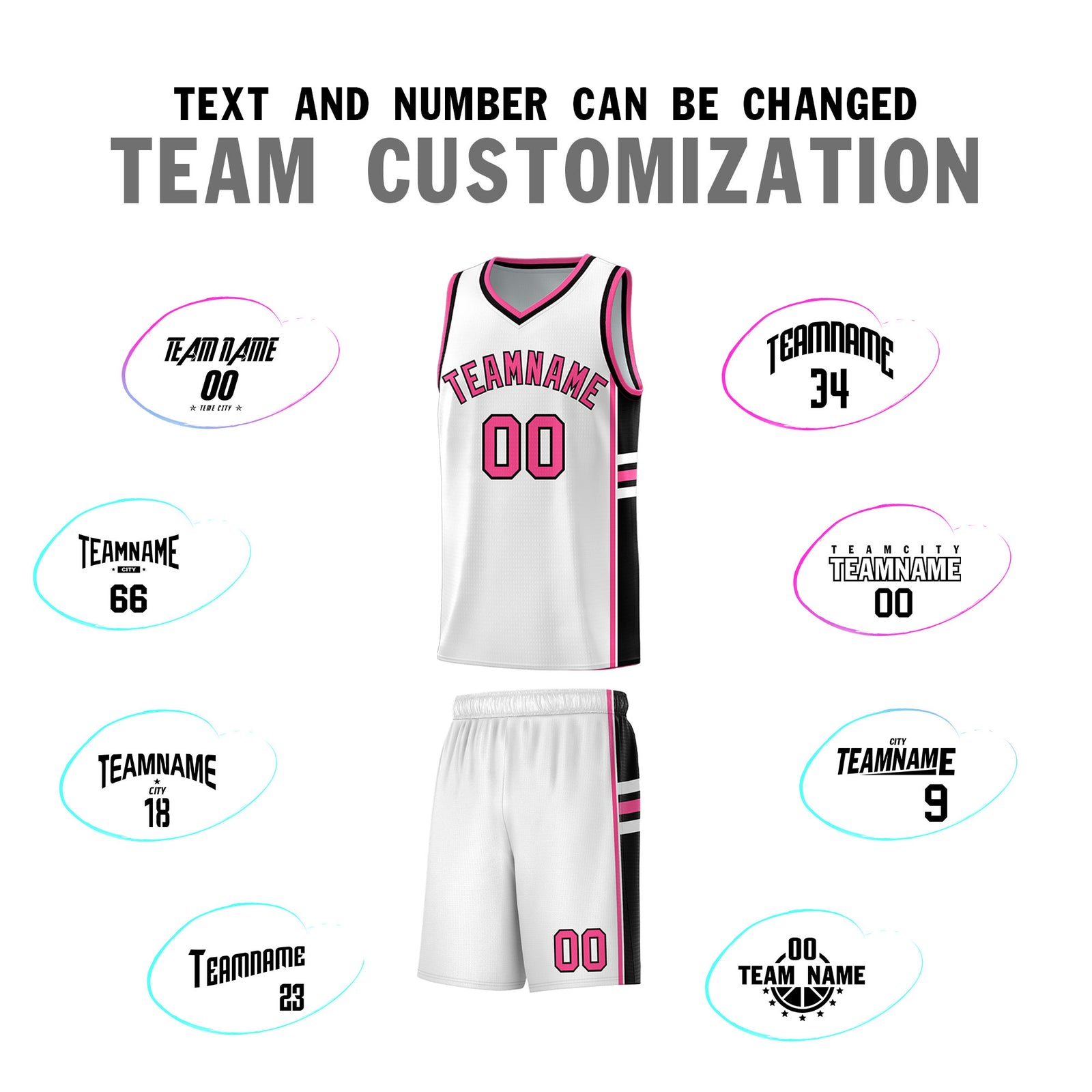 Custom Youth Basketball Jersey - White Pink Personalized Varsity Two-Tone Uniform