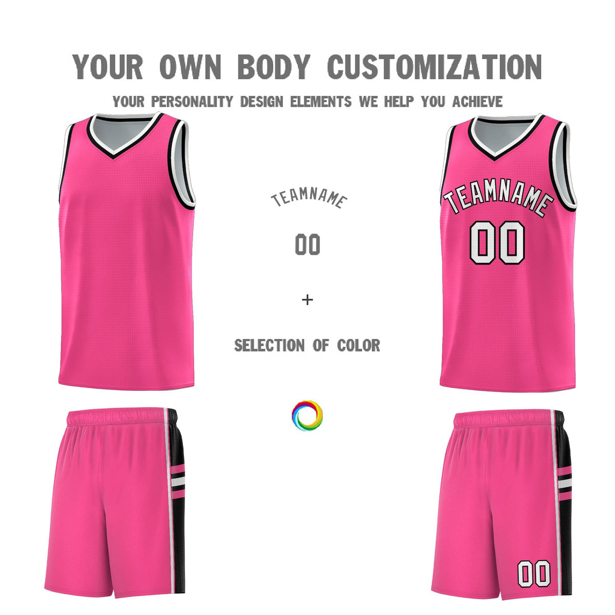 Custom Youth Basketball Jersey - Pink Black Two-Tone Varsity Jersey Set